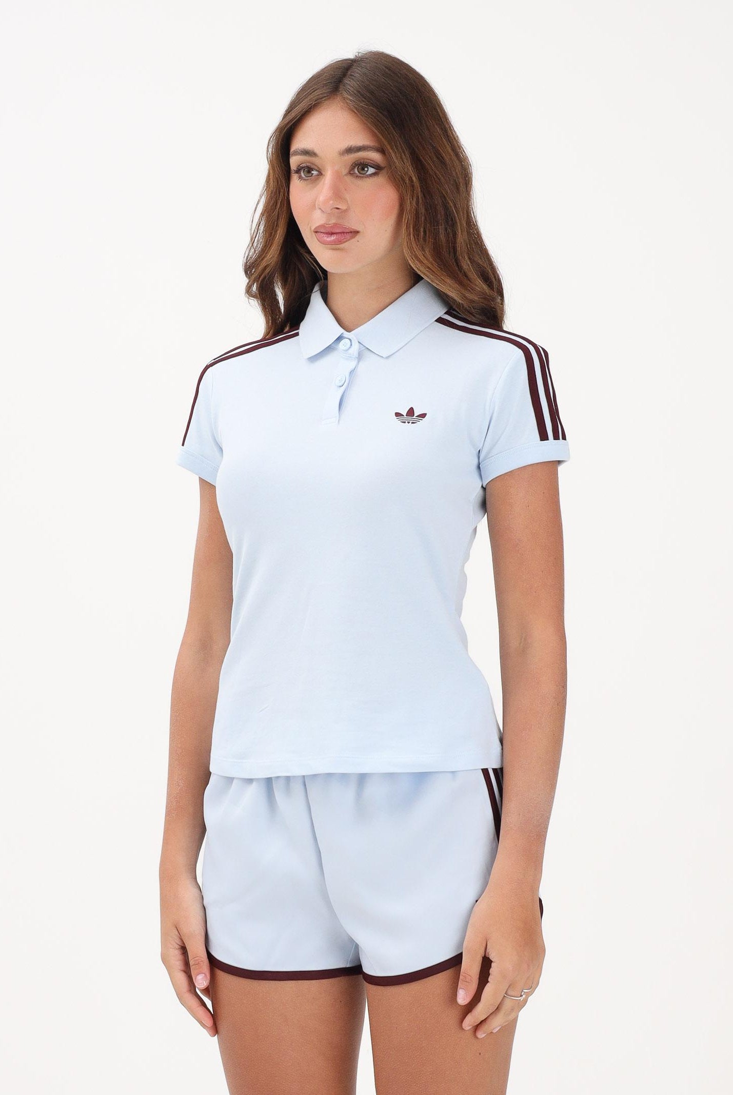 ADIDAS ORIGINALS Polo a manica corta 3 Stripes celeste da donna KD3698 . ADIDAS ORIGINALS
