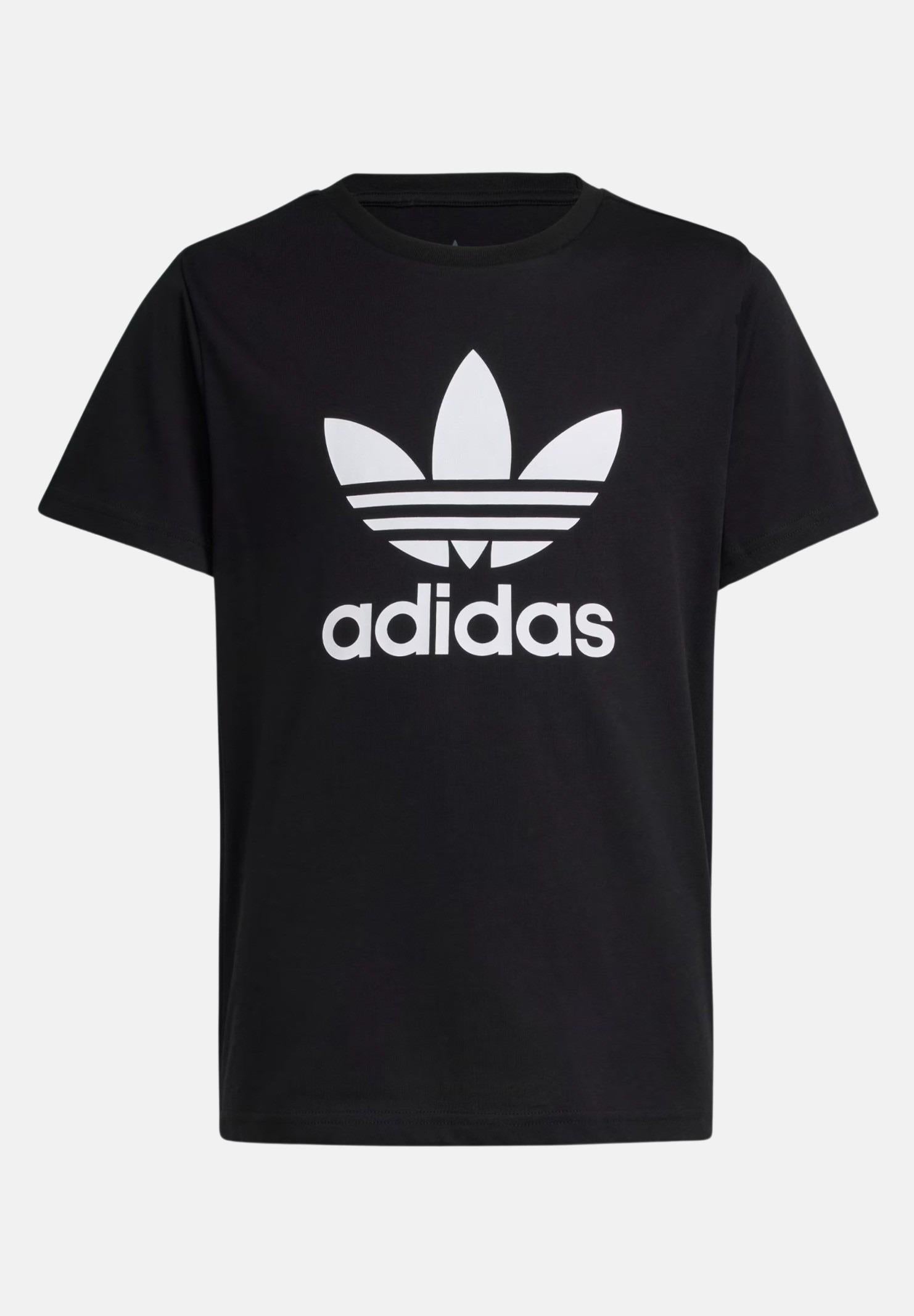 ADIDAS ORIGINALS T-shirt a manica corta TREFOIL nera per bambino e bambina IY7421 . ADIDAS ORIGINALS