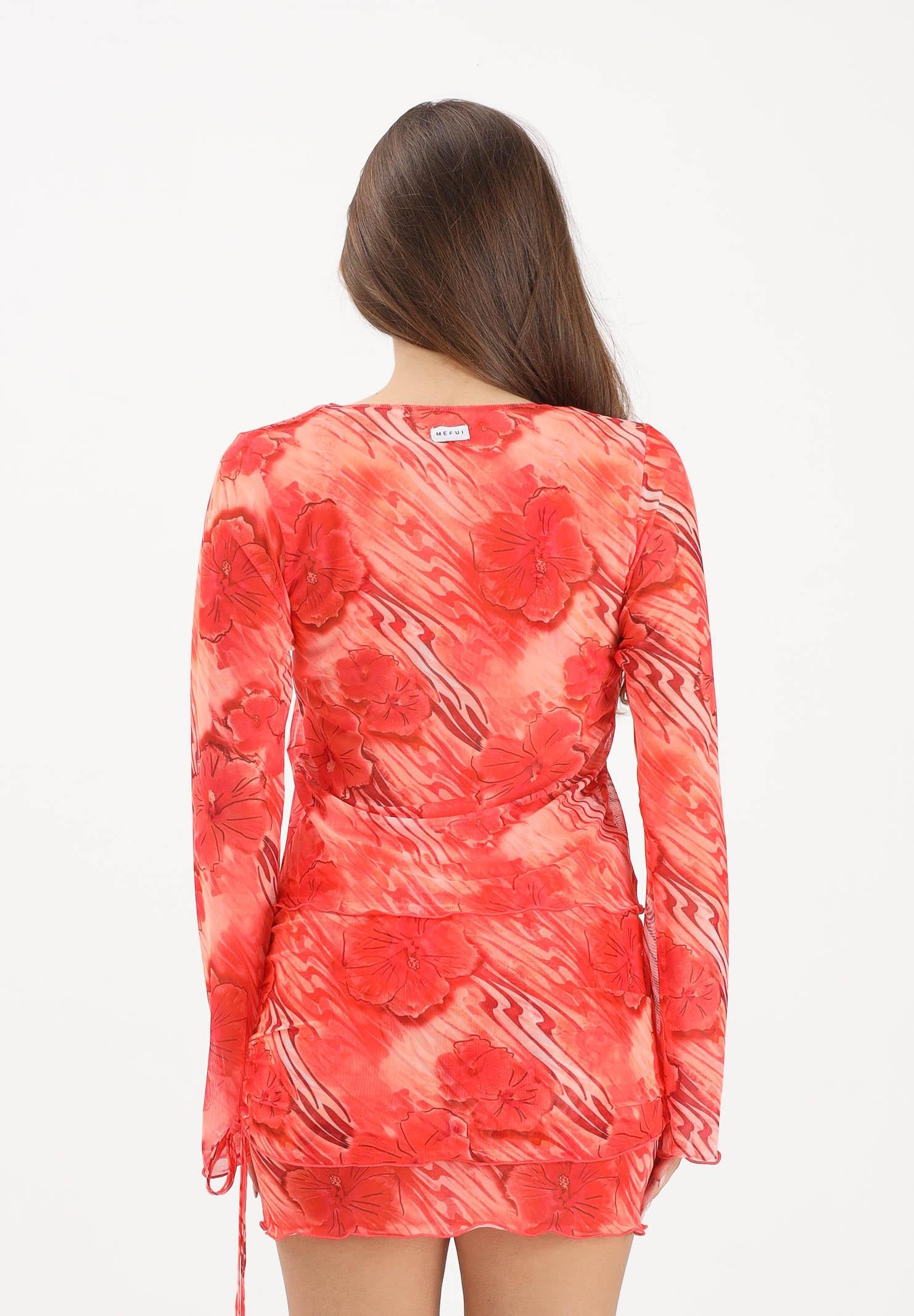 ME FUI Top a manica lunga rosso corallo da donna con fantasia tropicale MF26-SW0316X12 . ME FUI