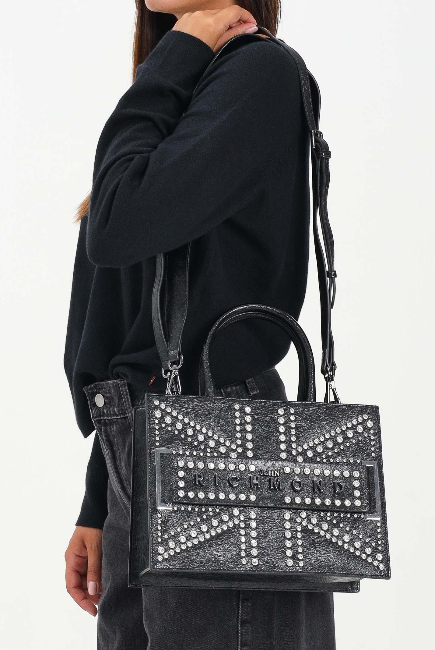 RICHMOND Shopper nera da donna con logo e borchie RWA25230BO BL RICHMOND