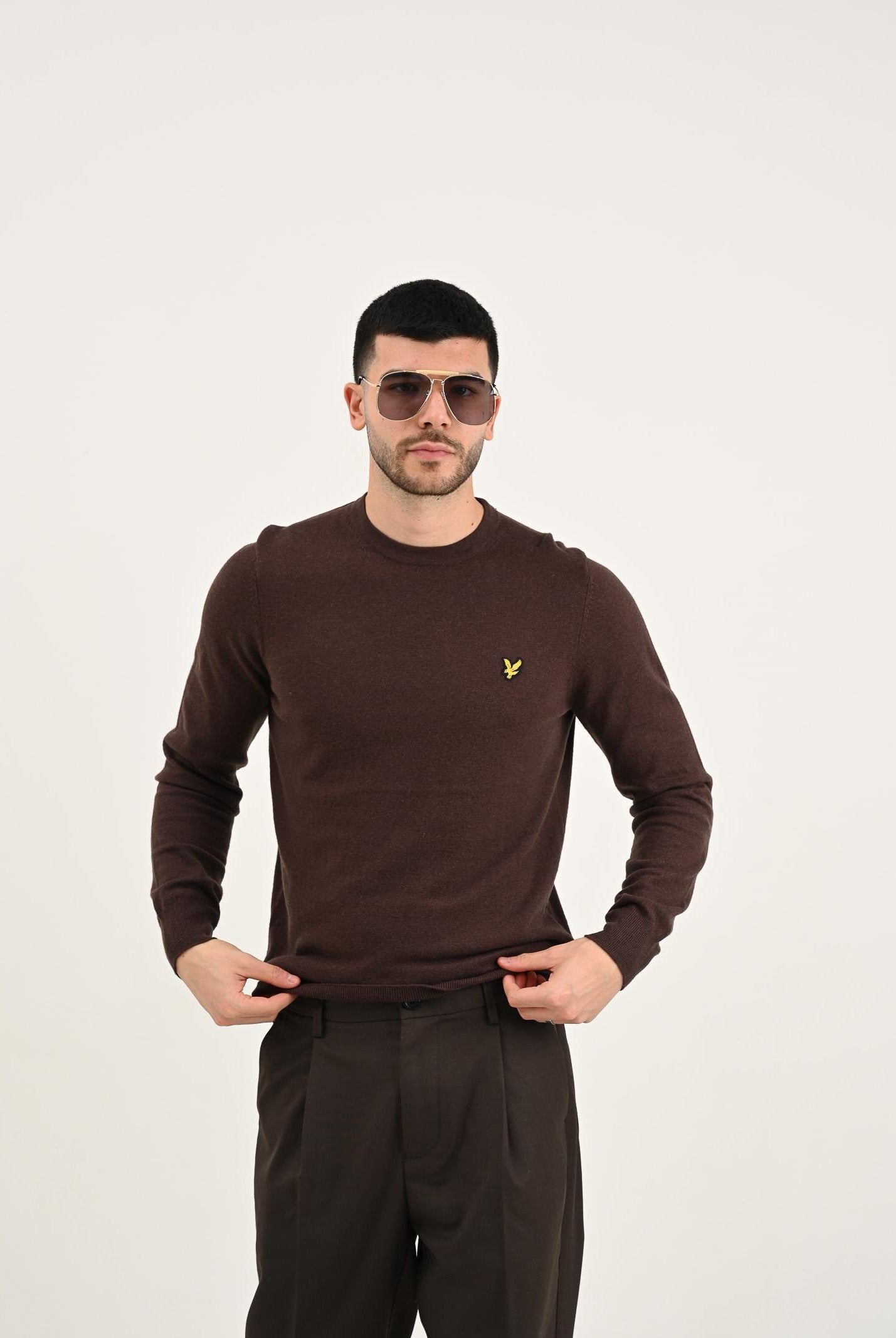 LYLE & SCOTT Maglioncino girocollo marrone da uomo KN2110VC X863 LYLE & SCOTT
