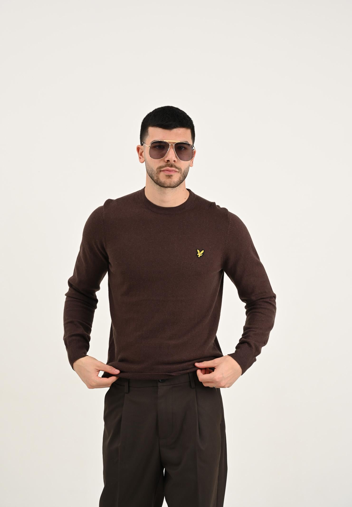 LYLE & SCOTT Maglioncino girocollo marrone da uomo KN2110VC X863 LYLE & SCOTT