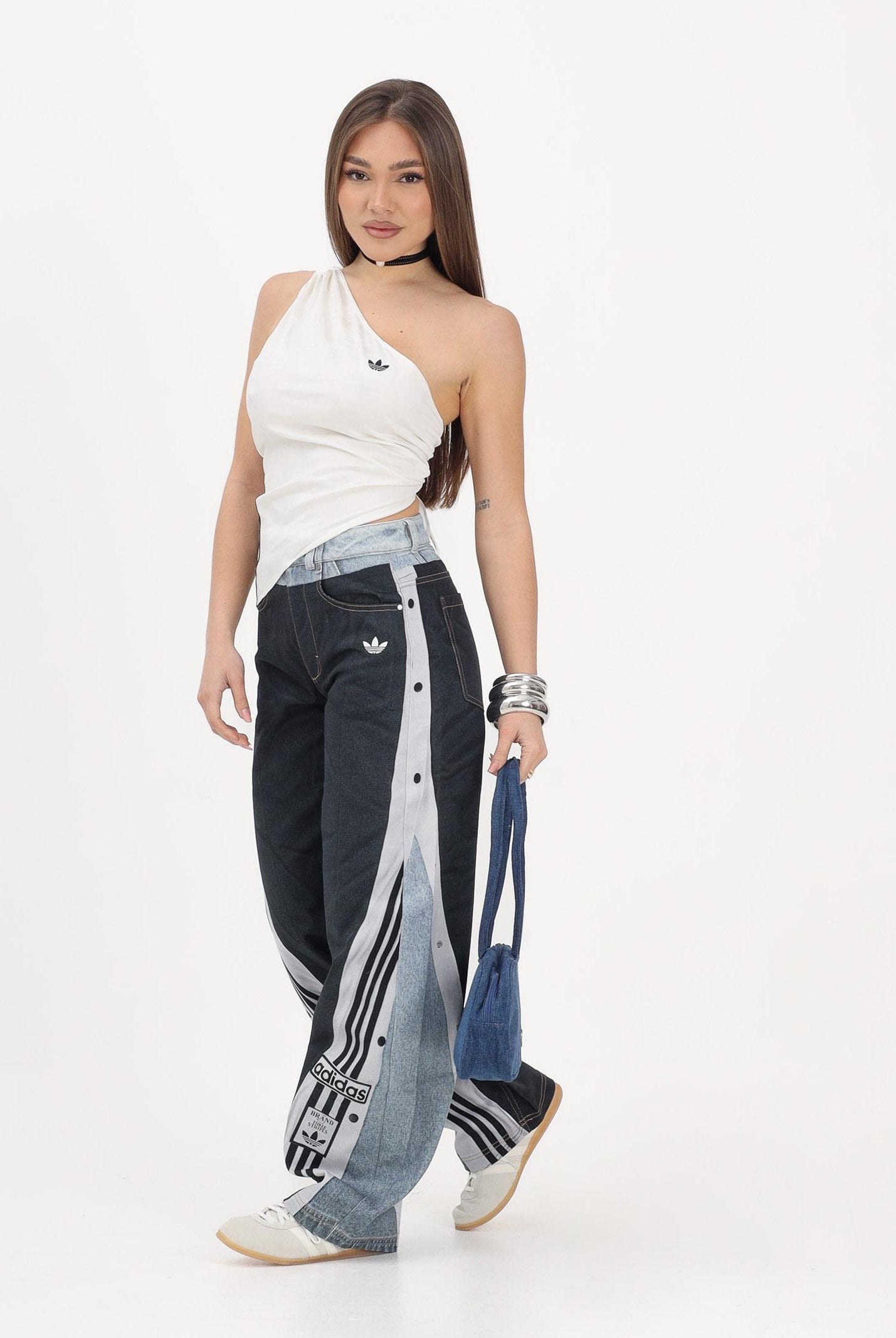 ADIDAS ORIGINALS Jeans vintage Adibreak con stampa Dead in denim chiaro e nero da donna KW4516 . ADIDAS ORIGINALS