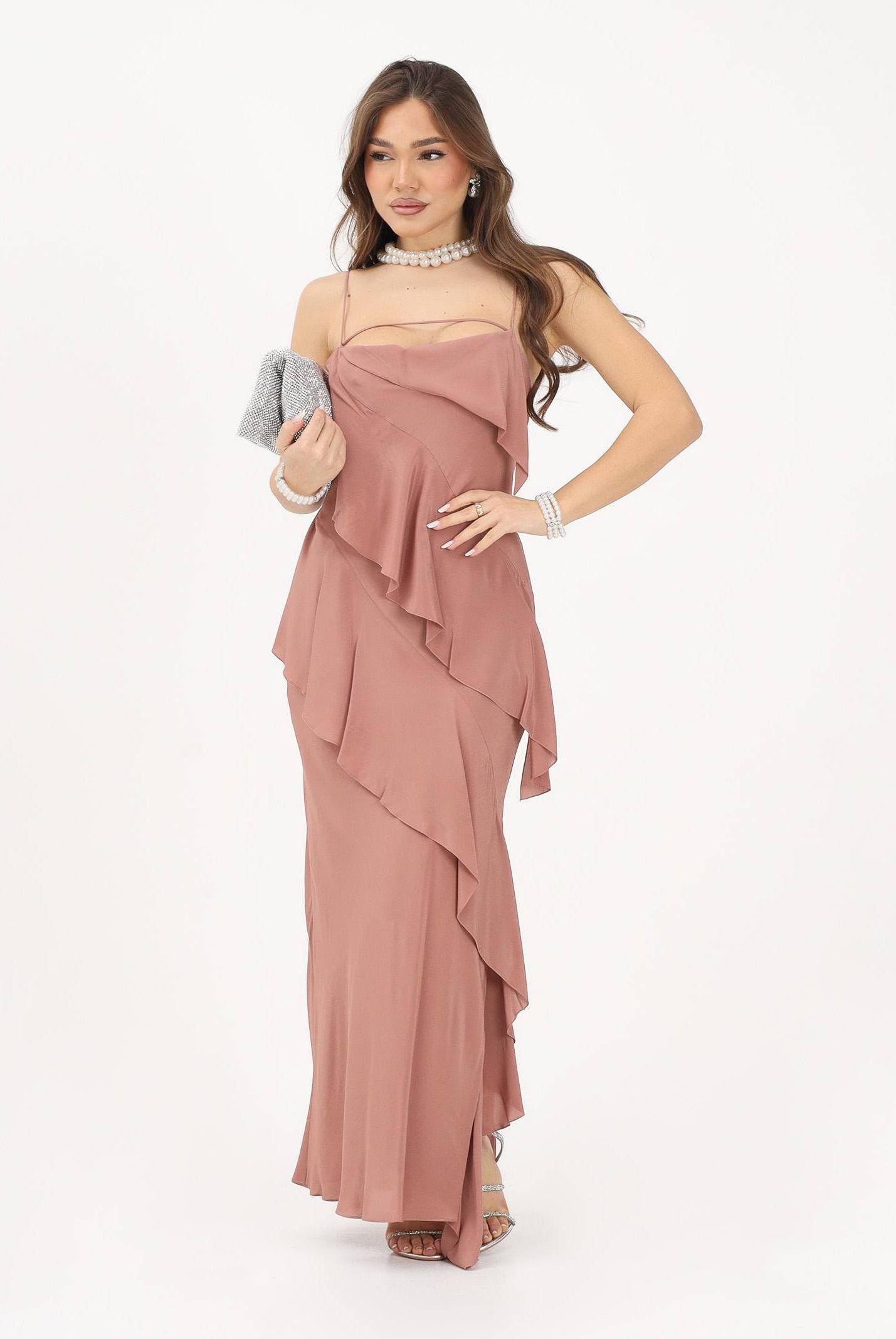 PATRIZIA PEPE Abito lungo terracotta da donna con rouche 2A3020A739 B885 PATRIZIA PEPE