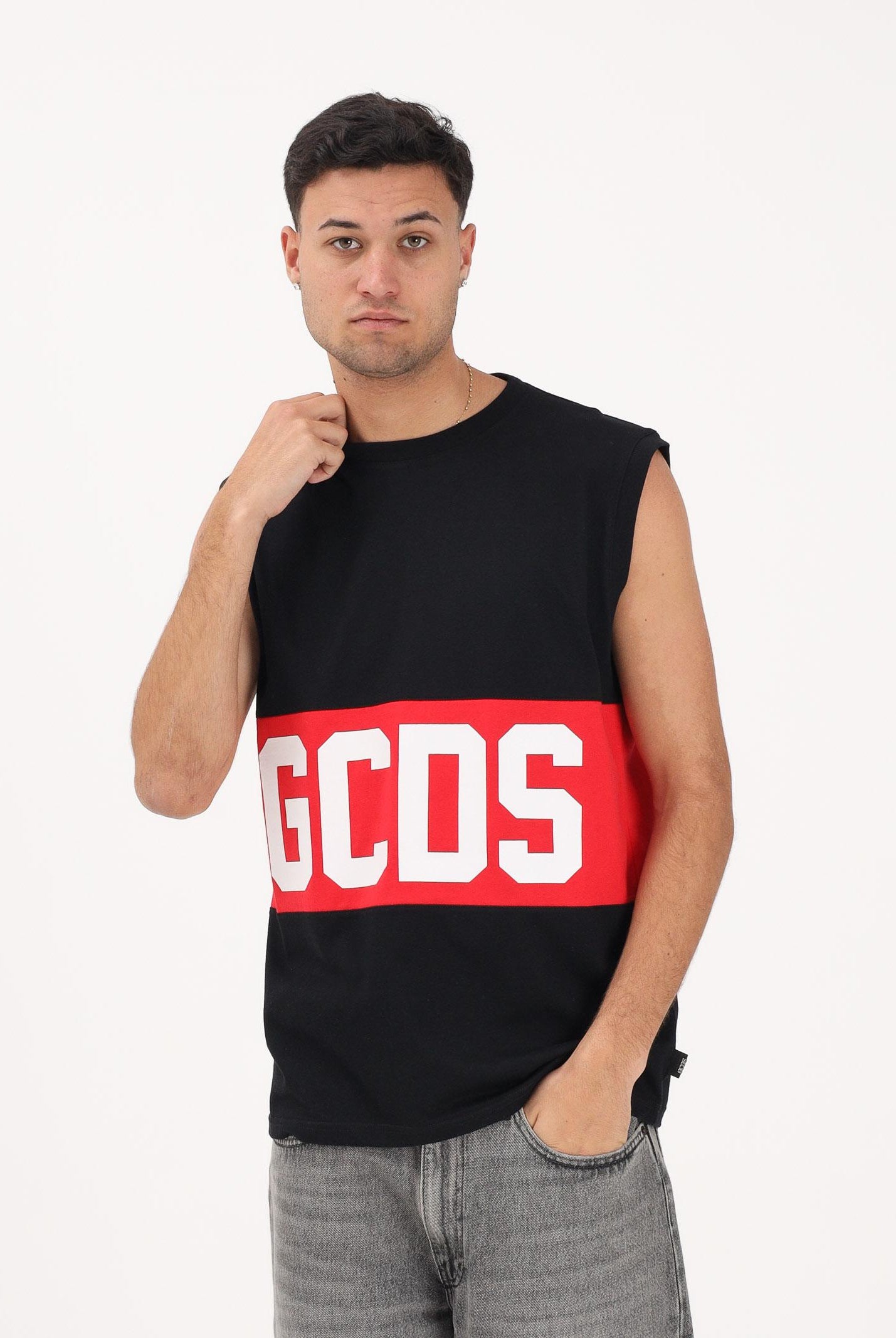 GCDS Canotta nera per uomo e donna con stampa logo Z0MLQC104J101 999R GCDS