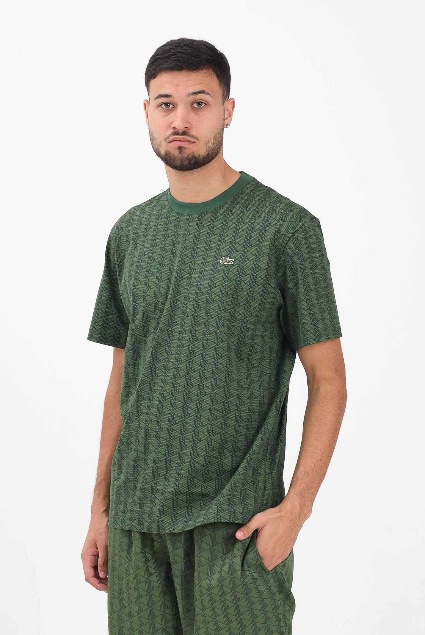 LACOSTE T-shirt a manica corta verde da uomo con monogramma TH5902 D1R LACOSTE