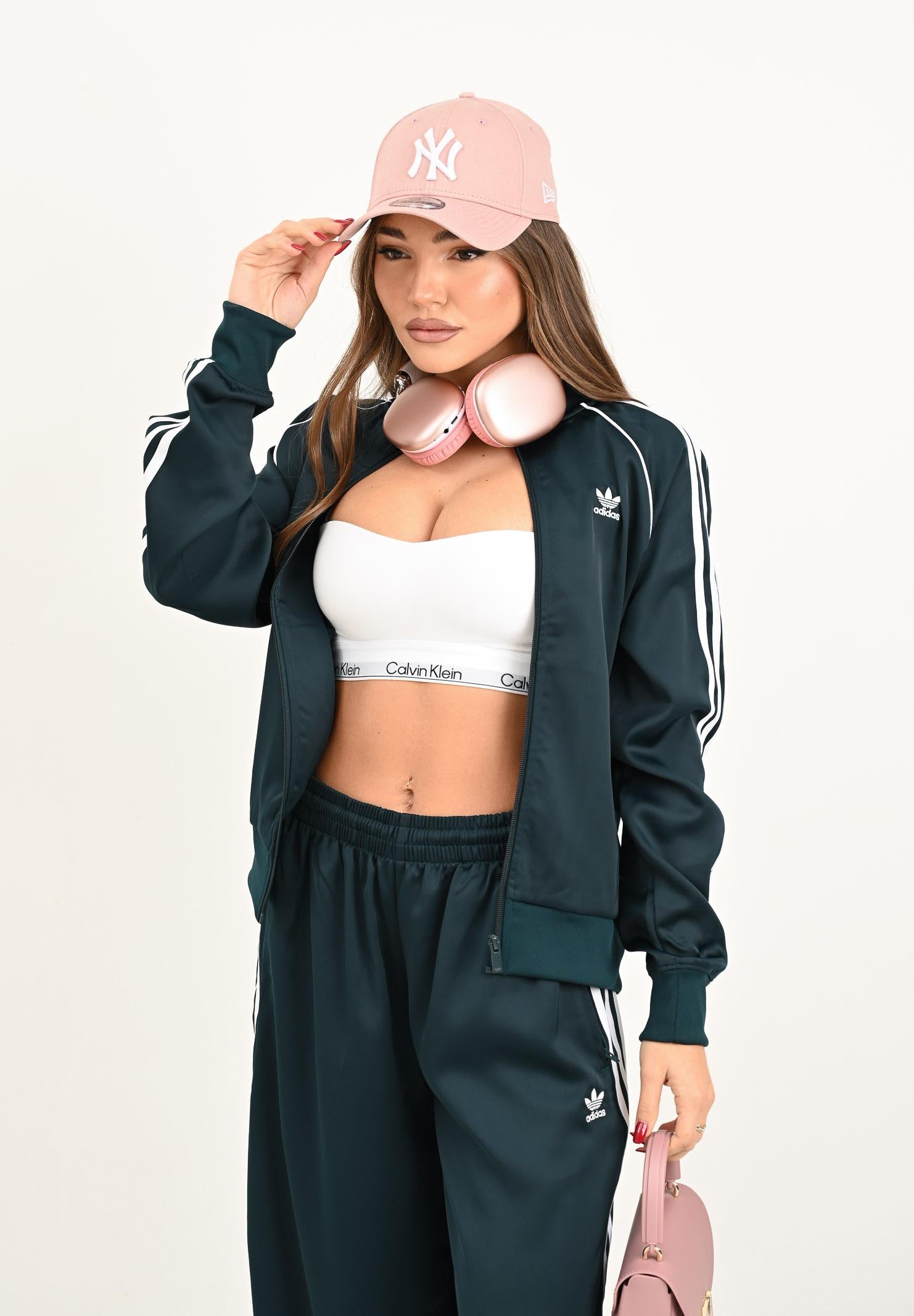 ADIDAS ORIGINALS Felpa con zip SST verde scuro da donna JZ6732 ADIDAS ORIGINALS