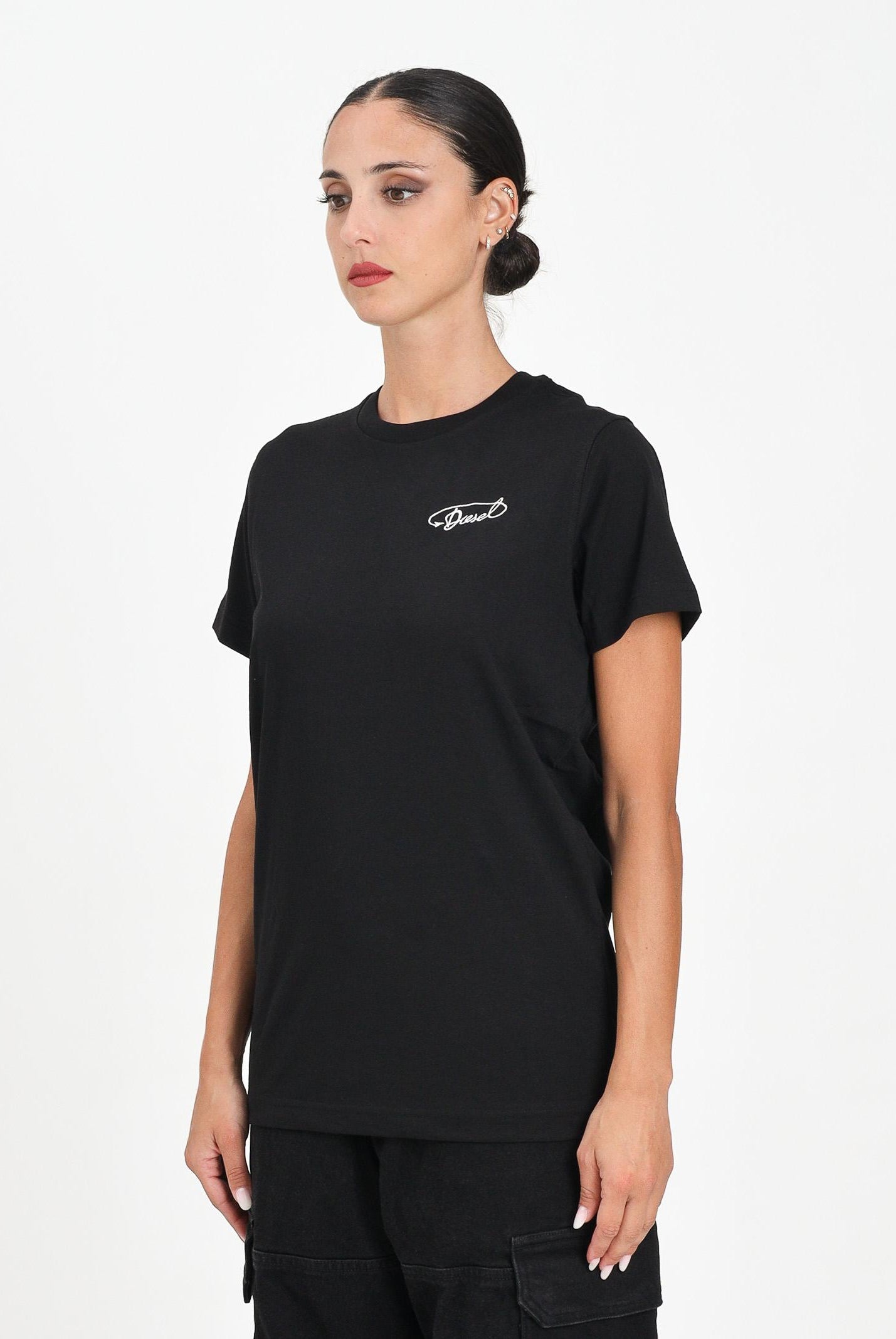 DIESEL T-shirt a manica corta nera per donna, ragazzi e bambini con logo Diesel J025260CATM K900 DIESEL