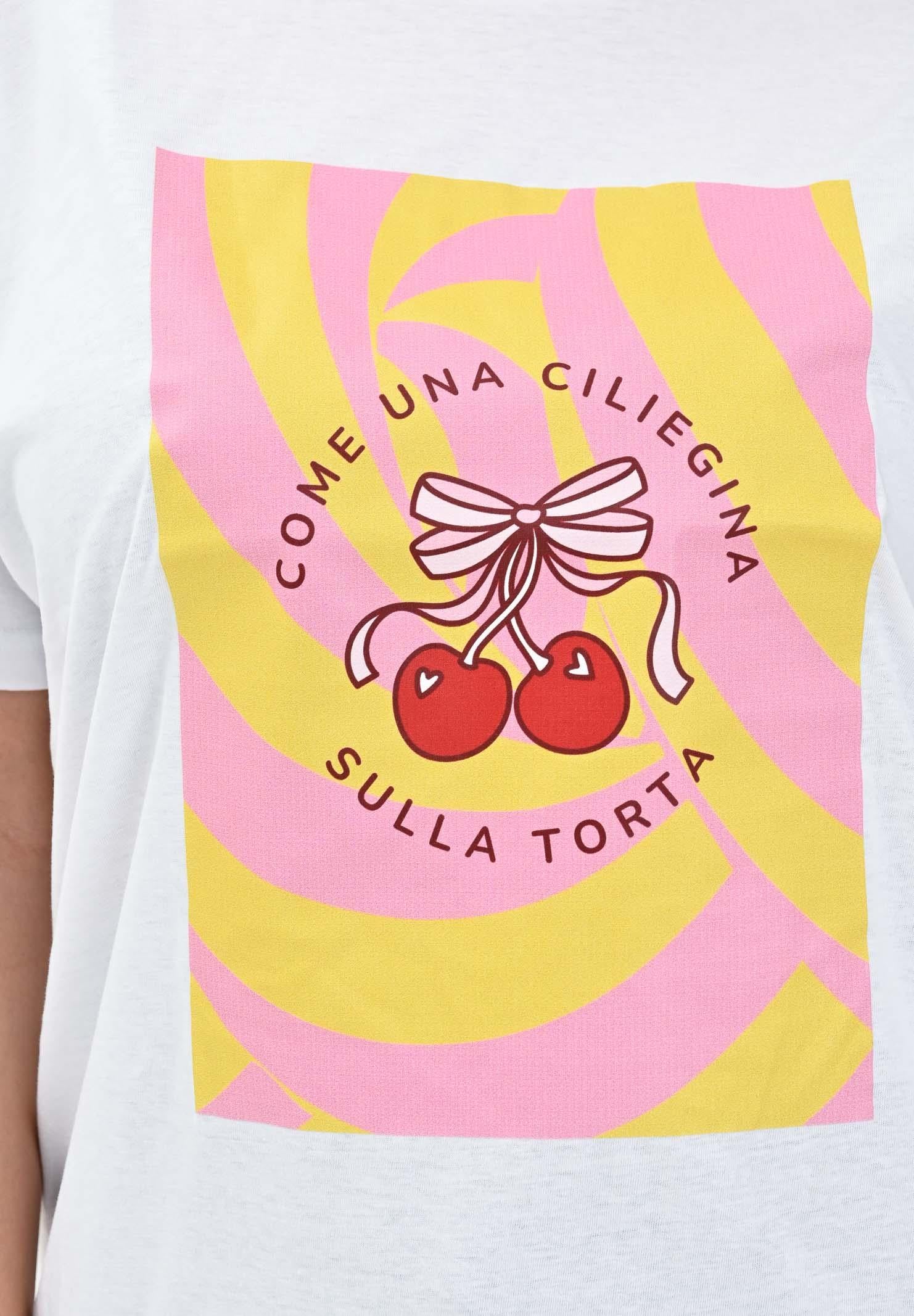 SANTAS T-shirt a manica corta bianca da donna con stampa CILIEGIA BIANCO SANTAS
