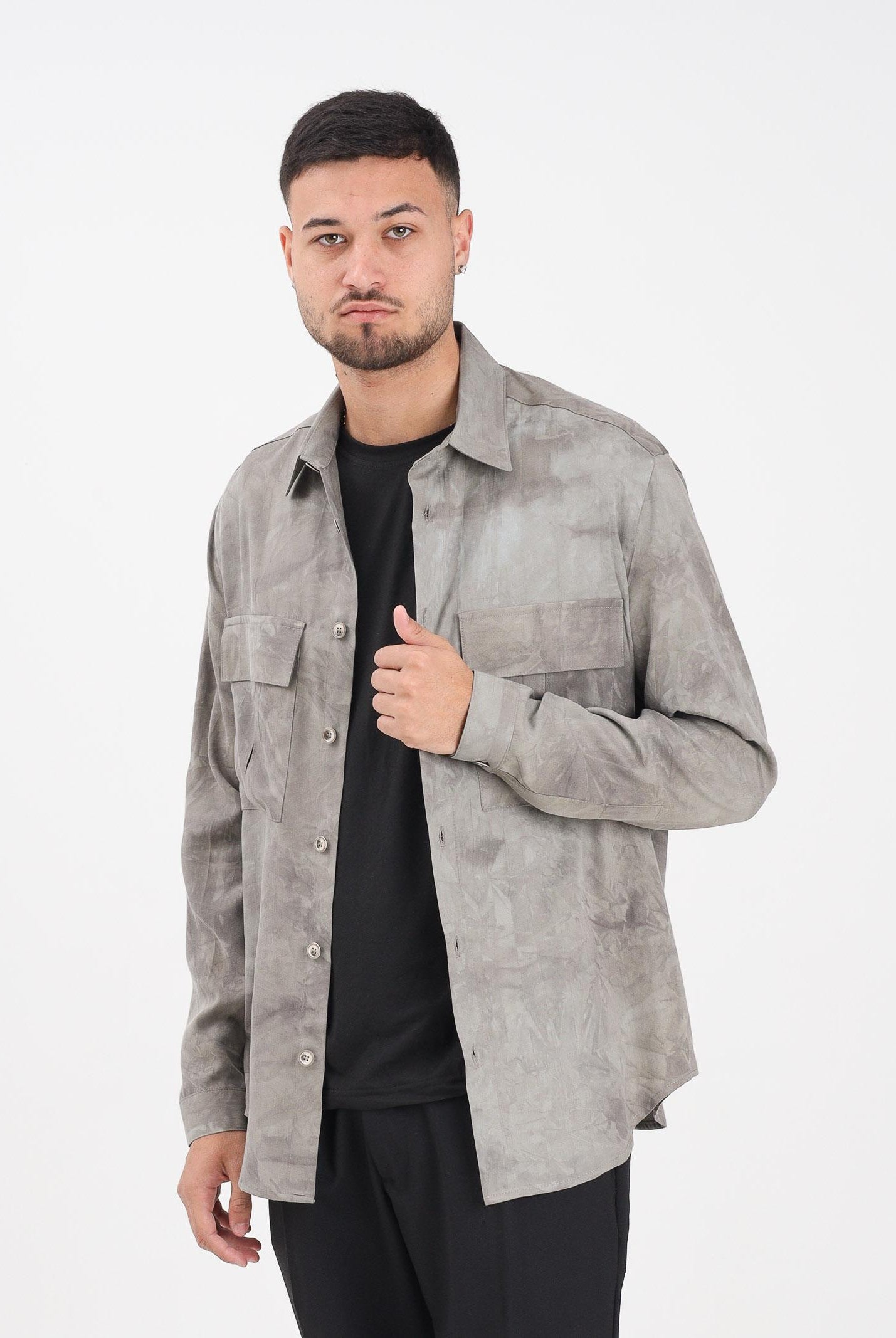 YES LONDON Camicia a manica lunga grigia da uomo con effetto marmorizzato XCM7214 AV YES LONDON