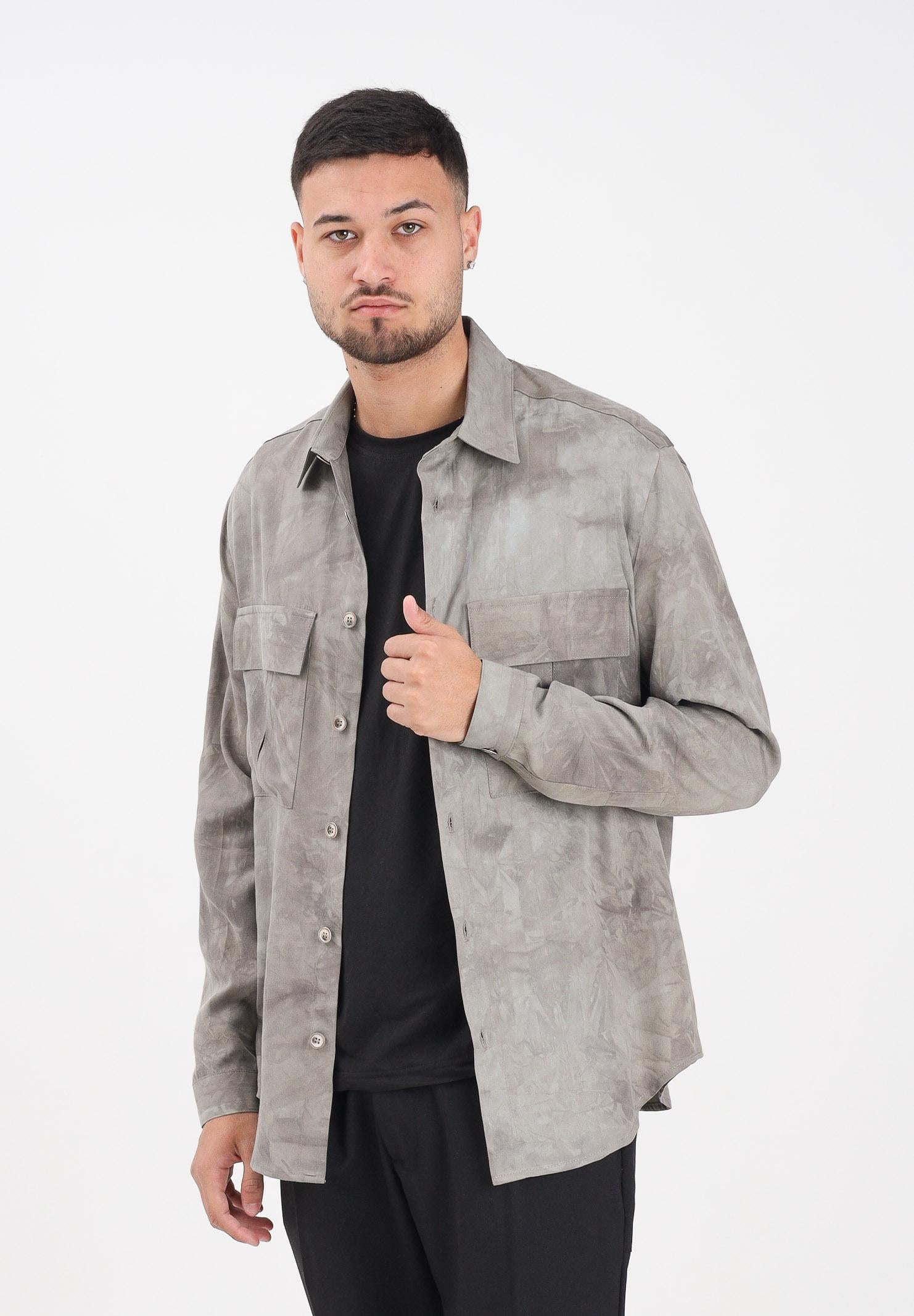 YES LONDON Camicia a manica lunga grigia da uomo con effetto marmorizzato XCM7214 AV YES LONDON