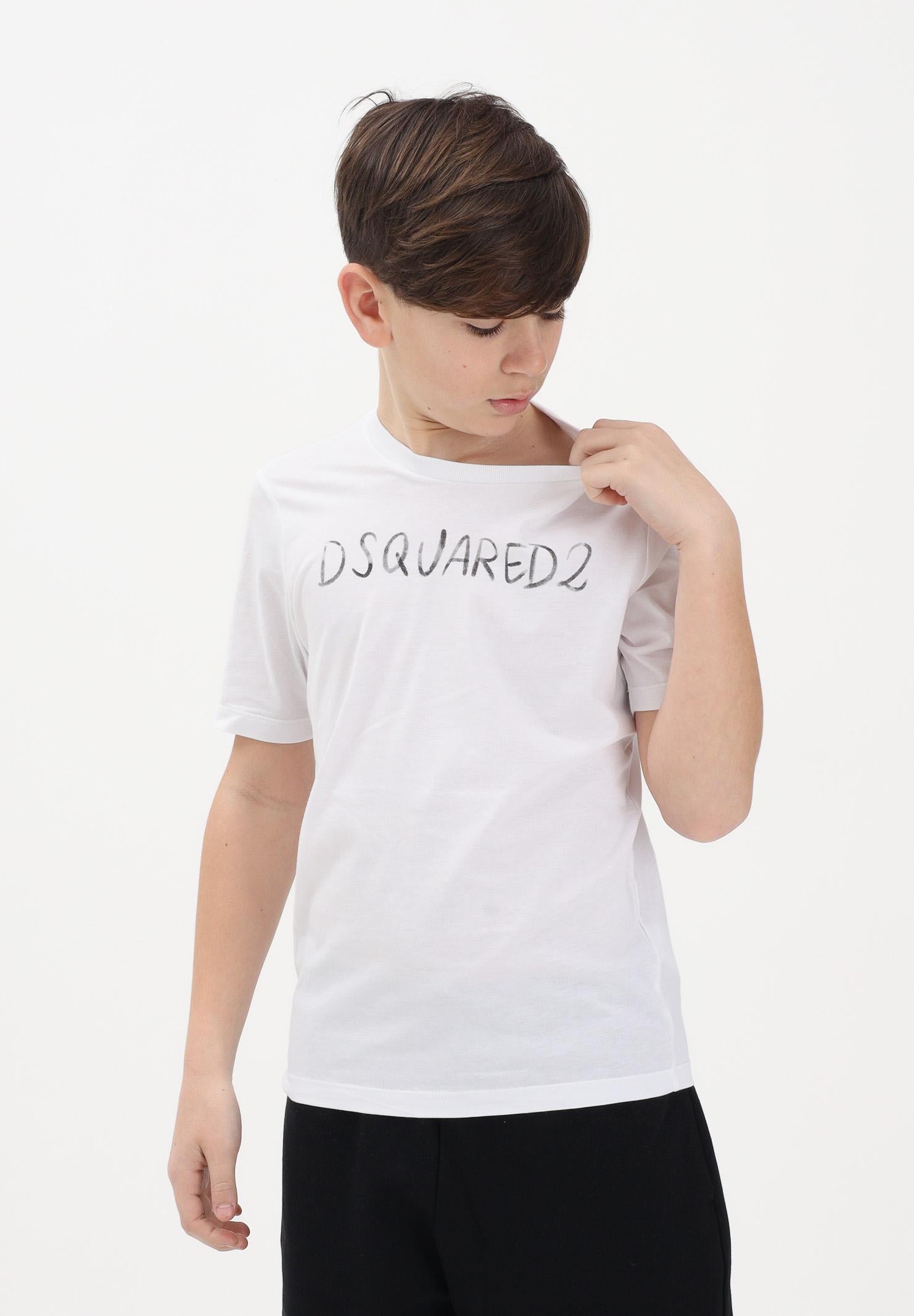 DSQUARED2 T-shirt a manica corta bianca per donna, ragazzi e bambini con logo DQ3158D0AGP DQ100 DSQUARED2