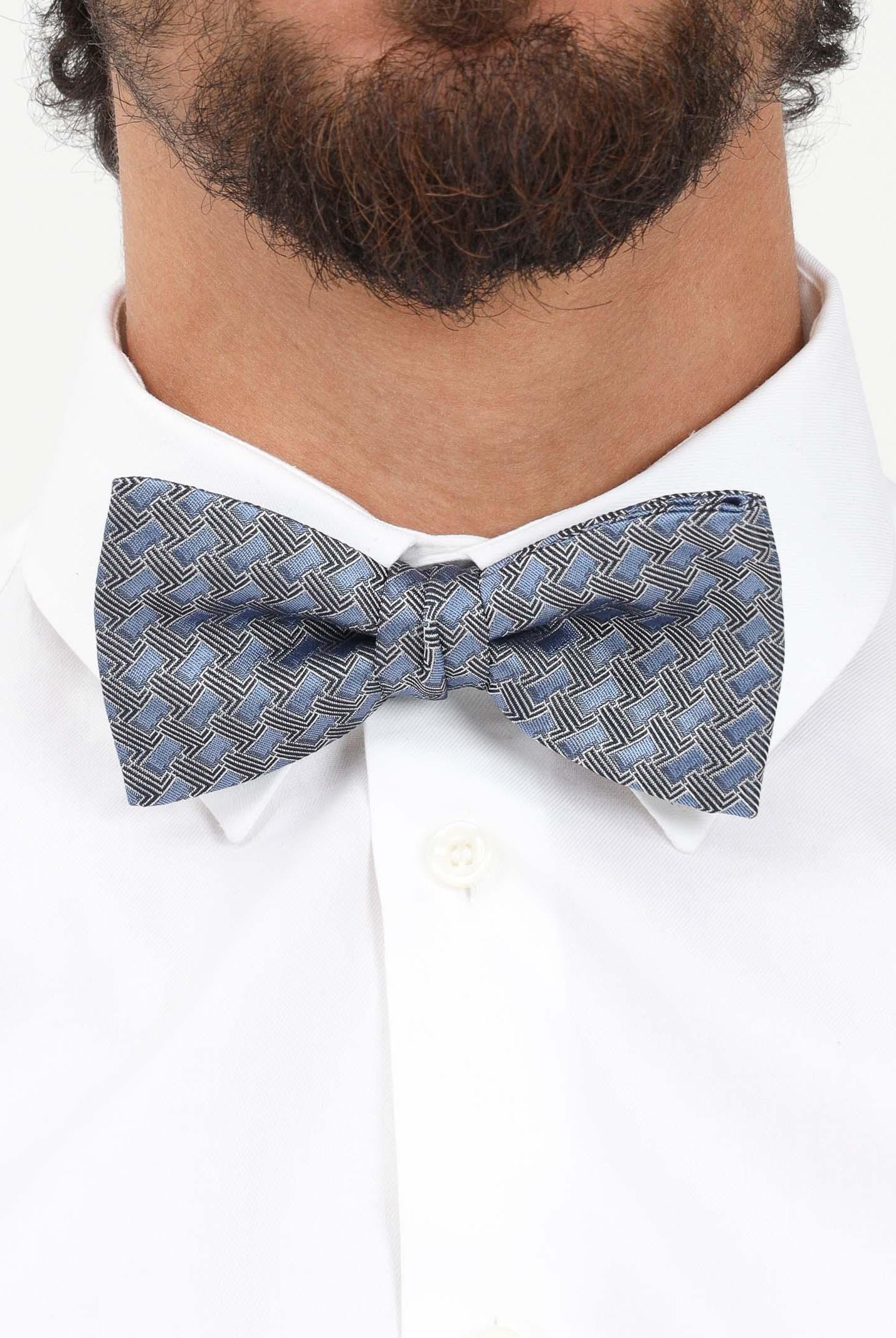 LANVIN Papillon in seta azzurro da uomo con micro monogramma L 2156/1P . LANVIN