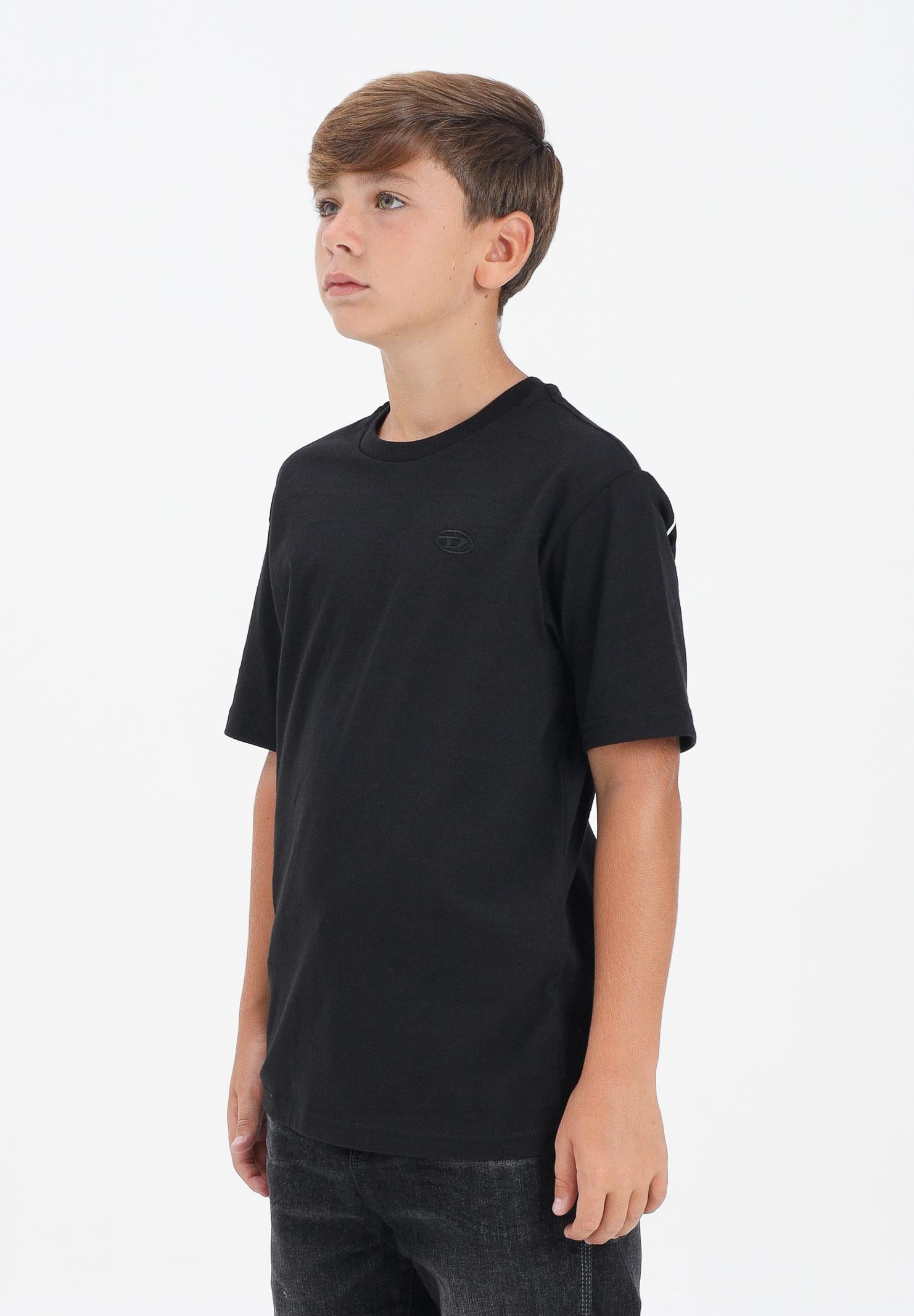 DIESEL T-shirt a manica corta nera per donna, ragazzi e bambini con logo Oval D J022760HGAM K900 DIESEL