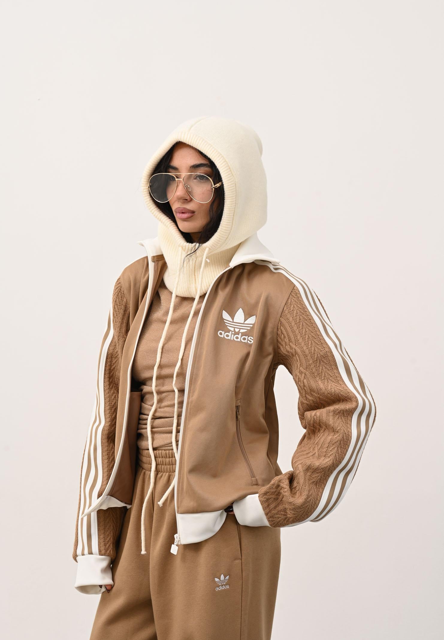 ADIDAS ORIGINALS Felpa con zip Knit Classic beige da donna KS7799 ADIDAS ORIGINALS