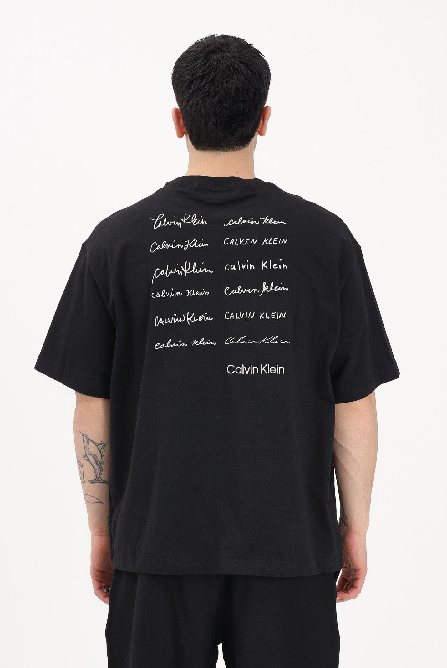 CALVIN KLEIN JEANS T-shirt a manica corta nera da uomo con logo frontale e stampa sul retro LV04RE828G UB1 CALVIN KLEIN JEANS