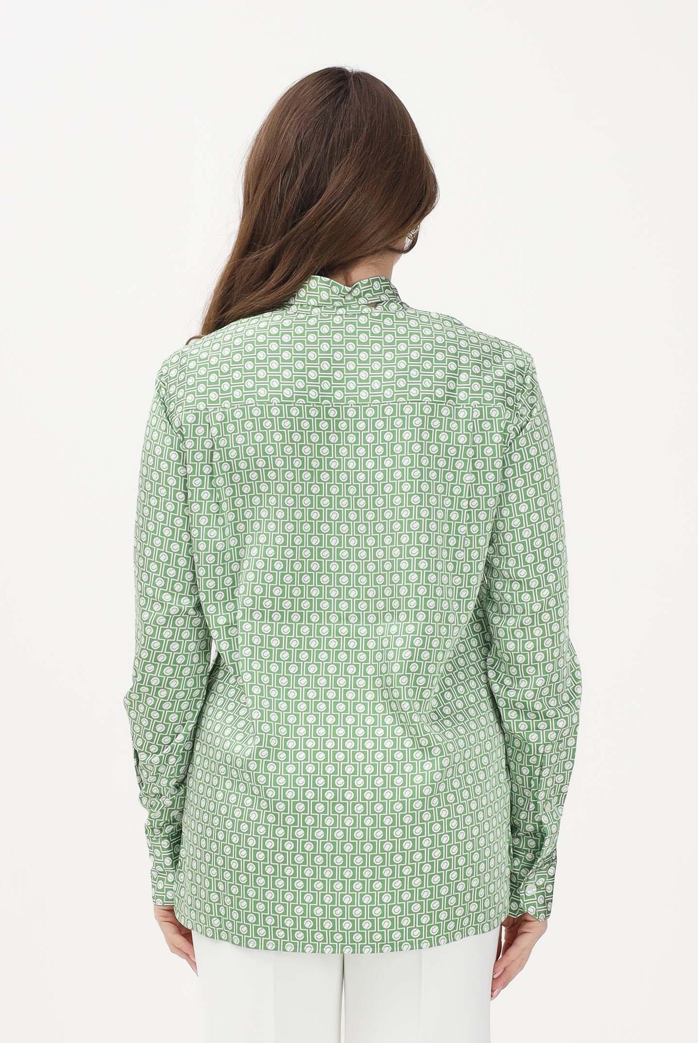 LACOSTE Camicia a manica lunga bianca e verde da donna con collo annodato staccabile CF2626 4SI LACOSTE