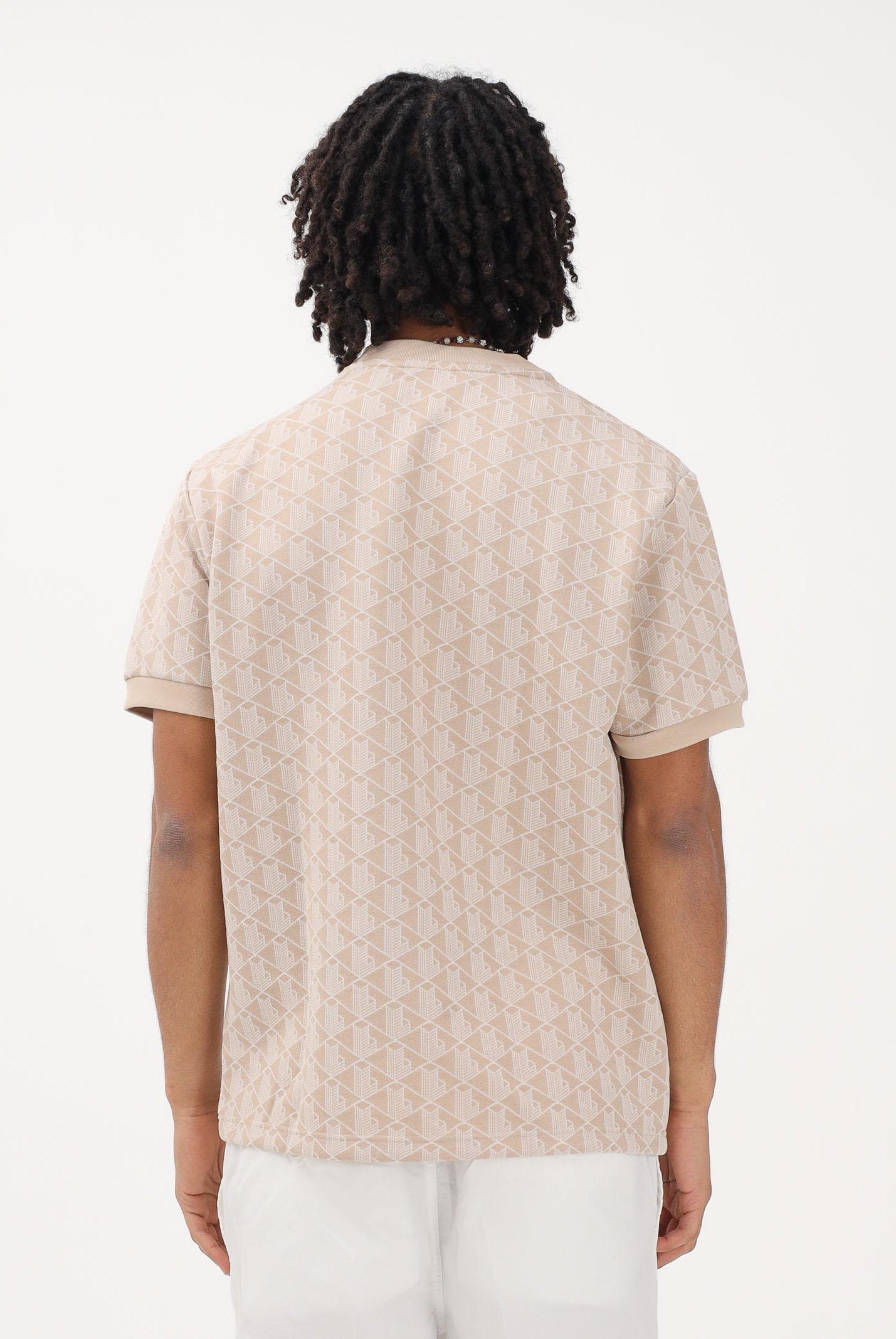 LACOSTE T-shirt a manica corta beige da uomo con monogramma jacquard TH1197 8GI LACOSTE