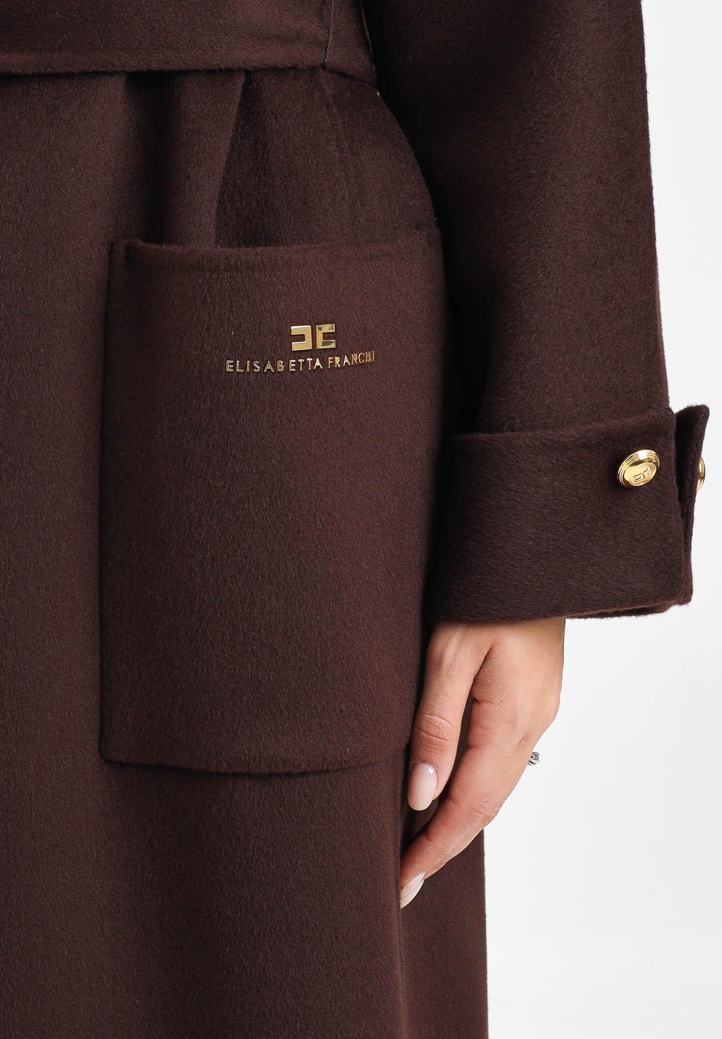 ELISABETTA FRANCHI Cappotto a vestaglia in panno marrone da donna CP68D56E2 EA3 ELISABETTA FRANCHI