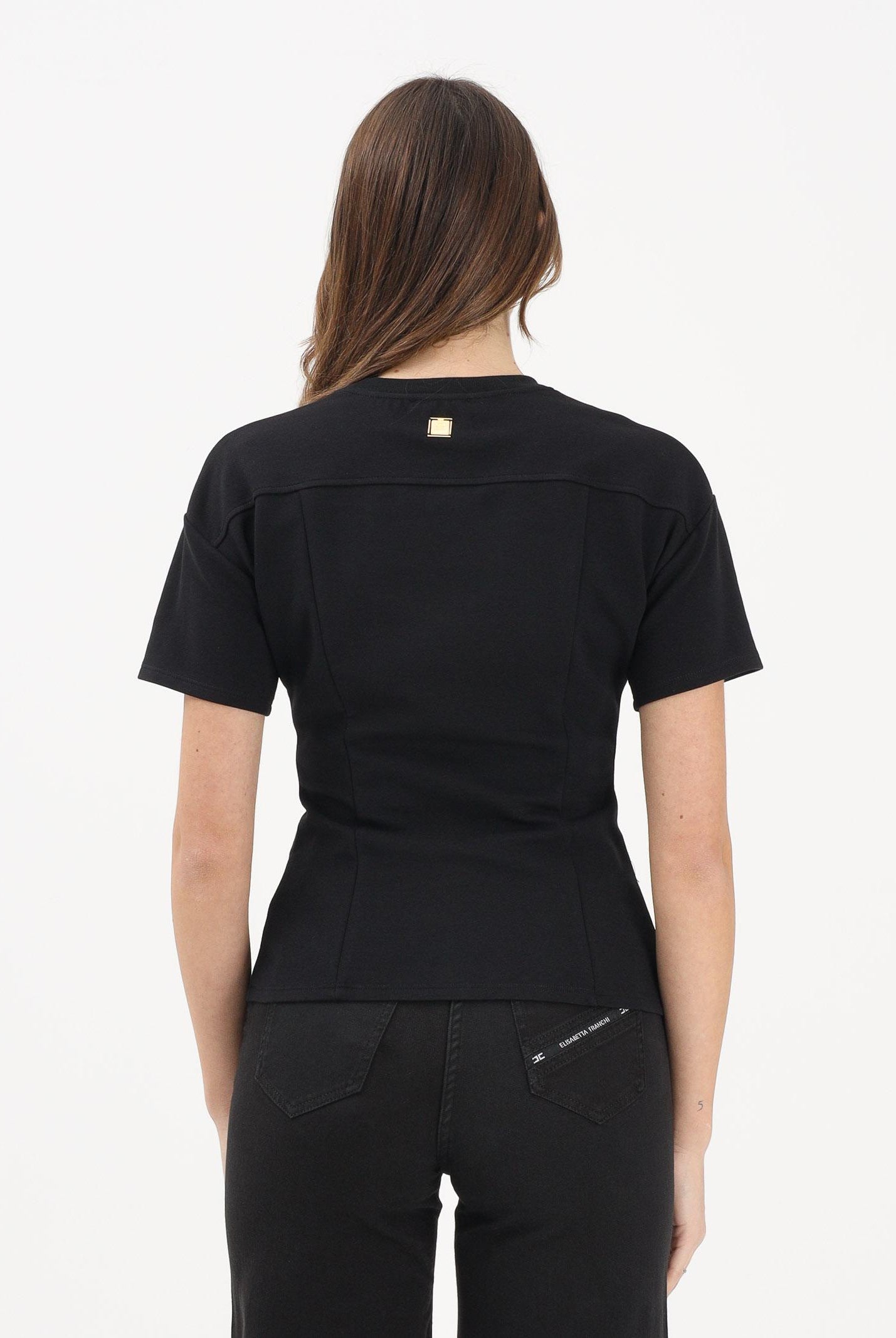 ELISABETTA FRANCHI T-shirt a manica corta nera da donna con applicazioni di bottoni decorativi MA00461E2 110 ELISABETTA FRANCHI