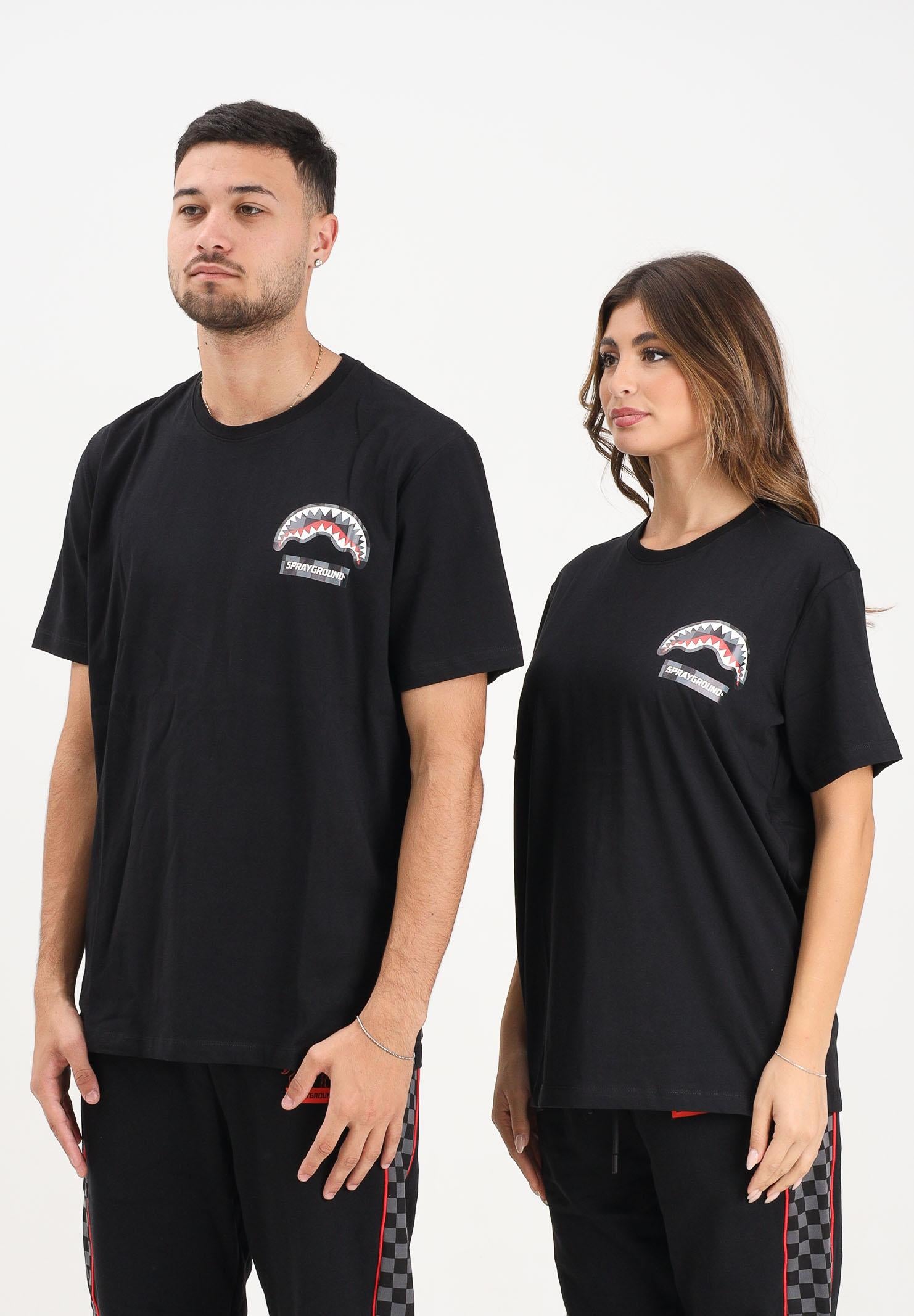 SPAYGROUND T-shirt a manica corta Checkered Shark nera per uomo e donna SP679BLK . SPRAYGROUND