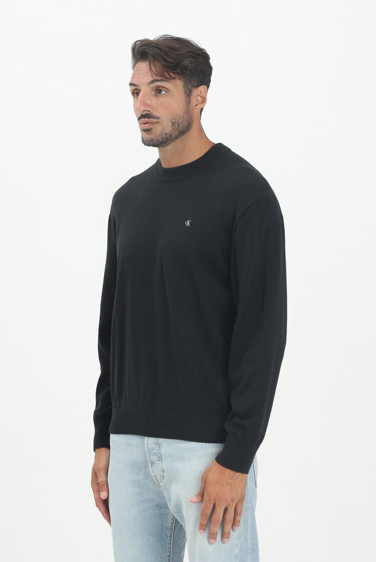 CALVIN KLEIN JEANS Maglioncino girocollo nero da uomo con ricamo CK LV04RC309GUB1 . CALVIN KLEIN JEANS