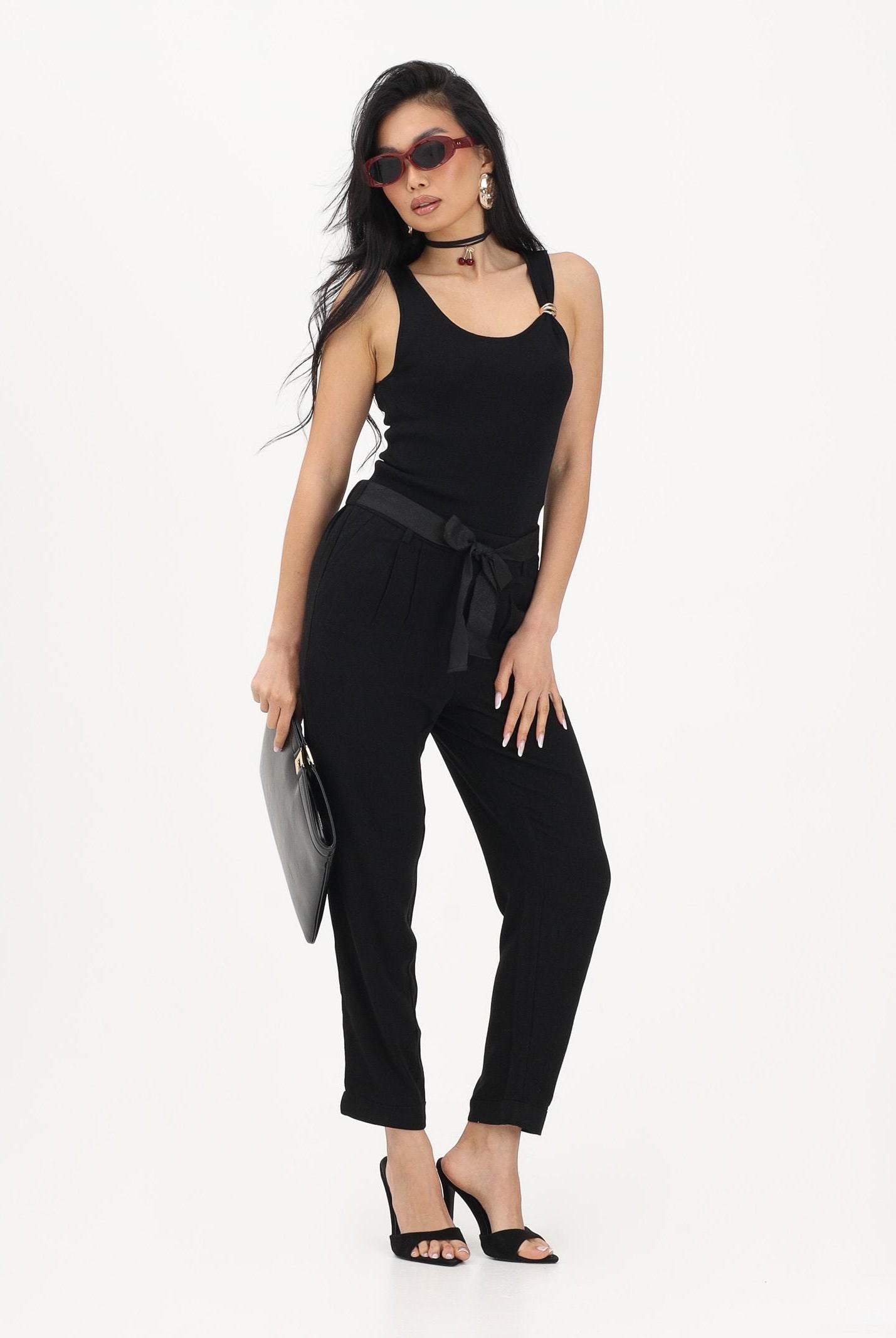 ONLY Pantalone nero da donna con cintura coordinata 15367751 BL ONLY