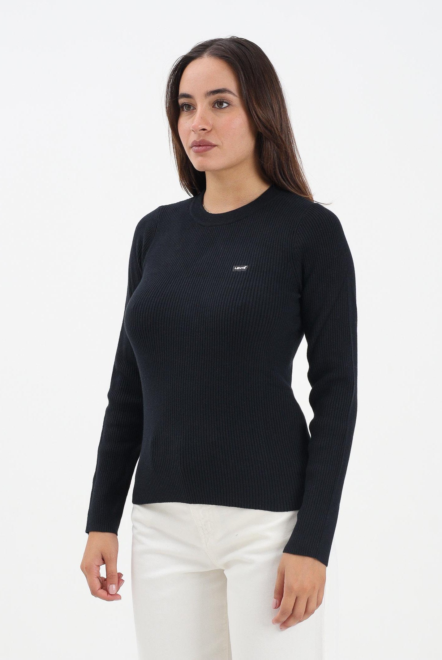 LEVI'S® Maglioncino girocollo nero da donna realizzato in tessuto a costine A0719-0035 . LEVI'S®