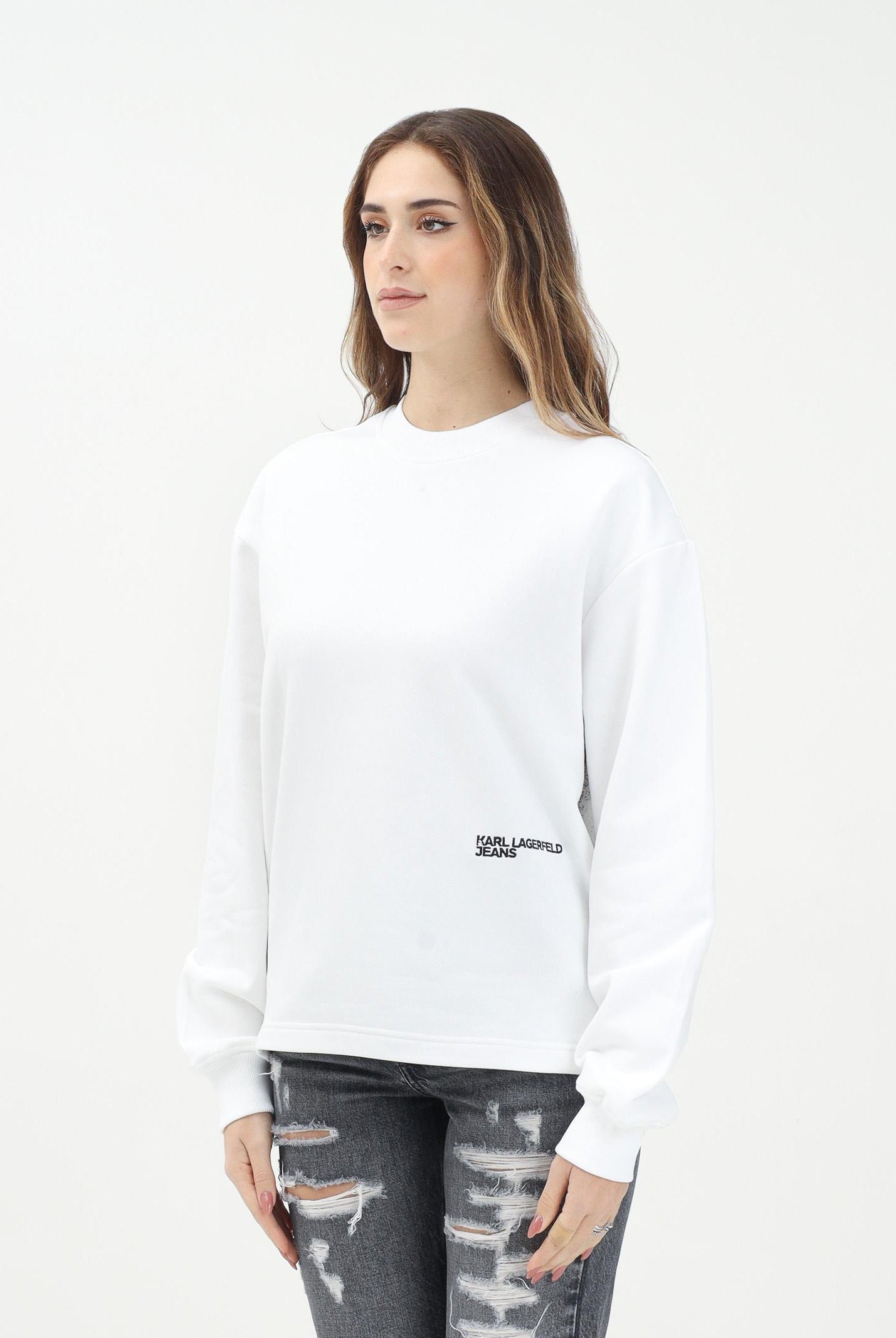 KARL LAGERFELD Felpa girocollo bianca da donna con stampa Karl Lagerfeld KLA1W20068 100 KARL LAGERFELD