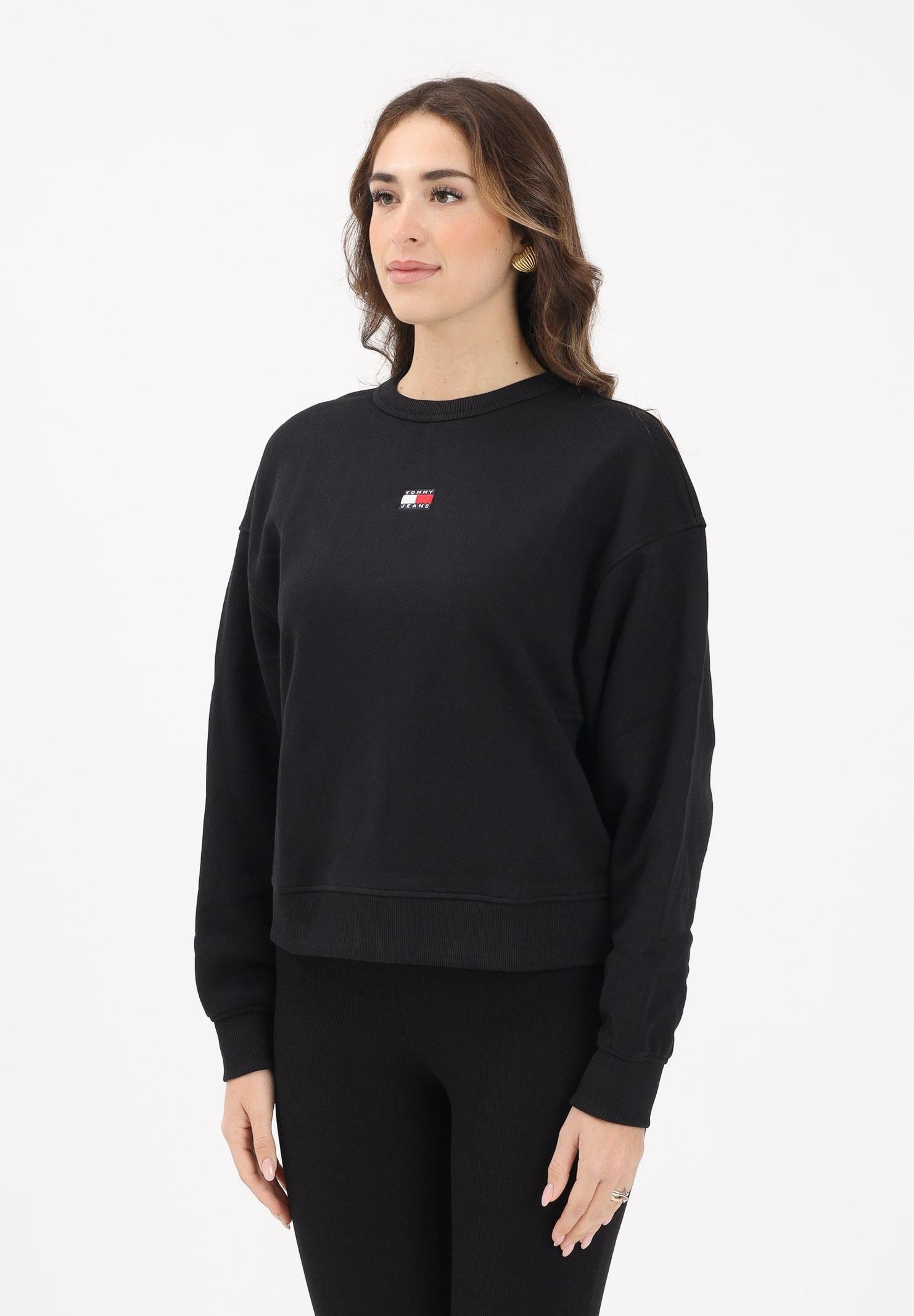 TOMMY JEANS Felpa girocollo nera da donna con logo DW0DW17325 BDS TOMMY JEANS