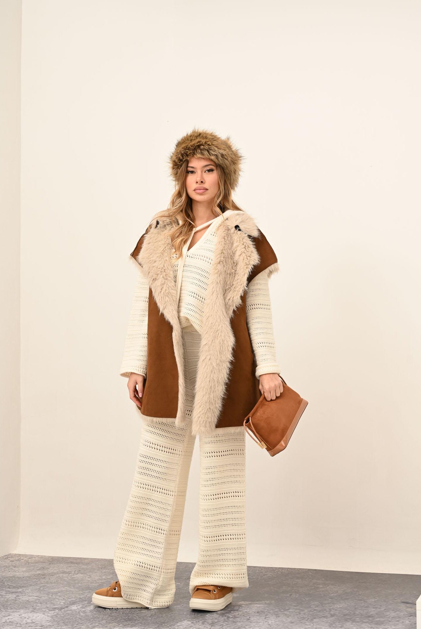 MEHRAN Pelliccia smanicata reversibile beige da donna 25235BRWBIS BRWBIS MEHRAN