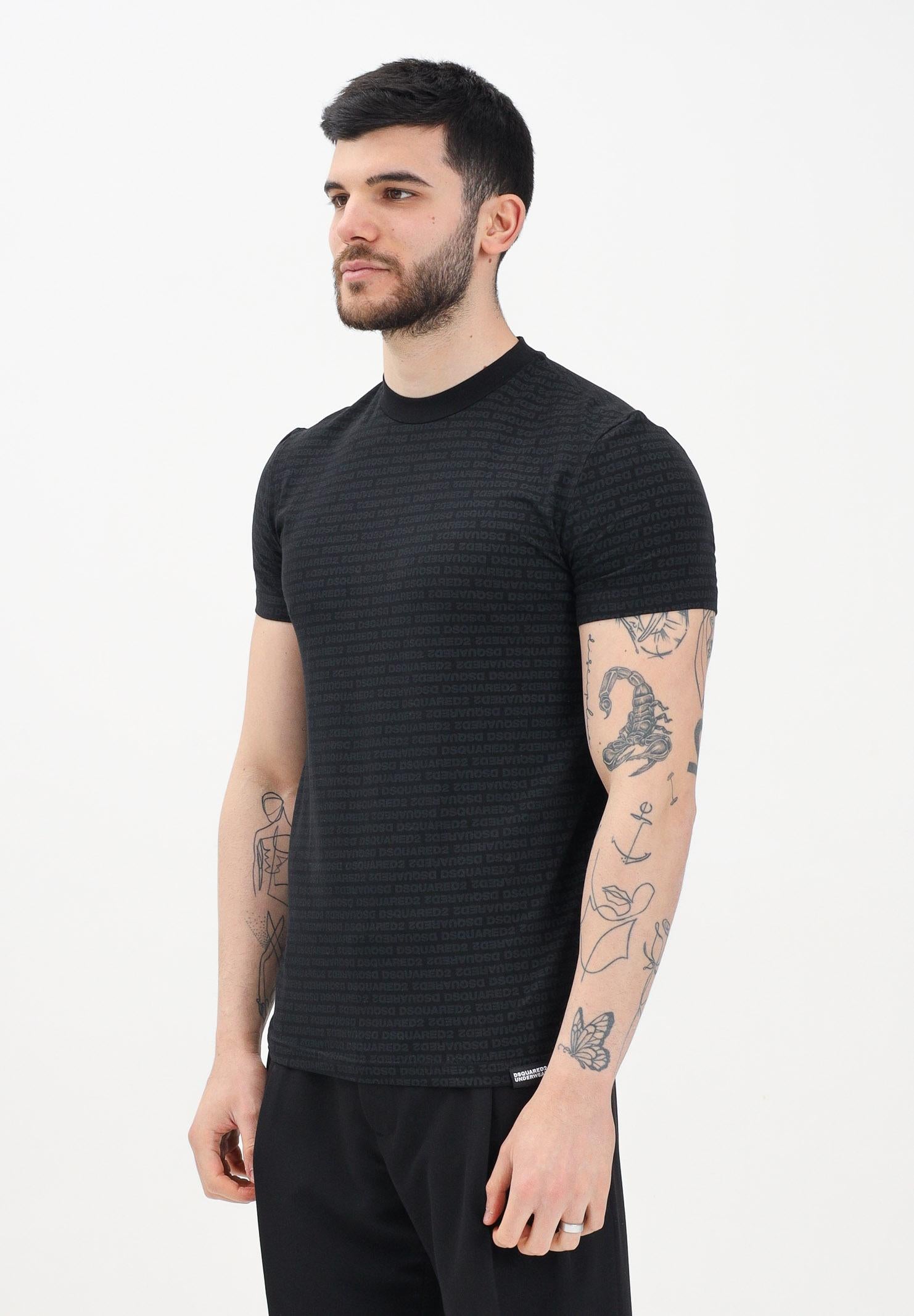 DSQUARED2 T-shirt a manica corta nera da uomo con micro-logo all-over D9H135510T 001 DSQUARED2