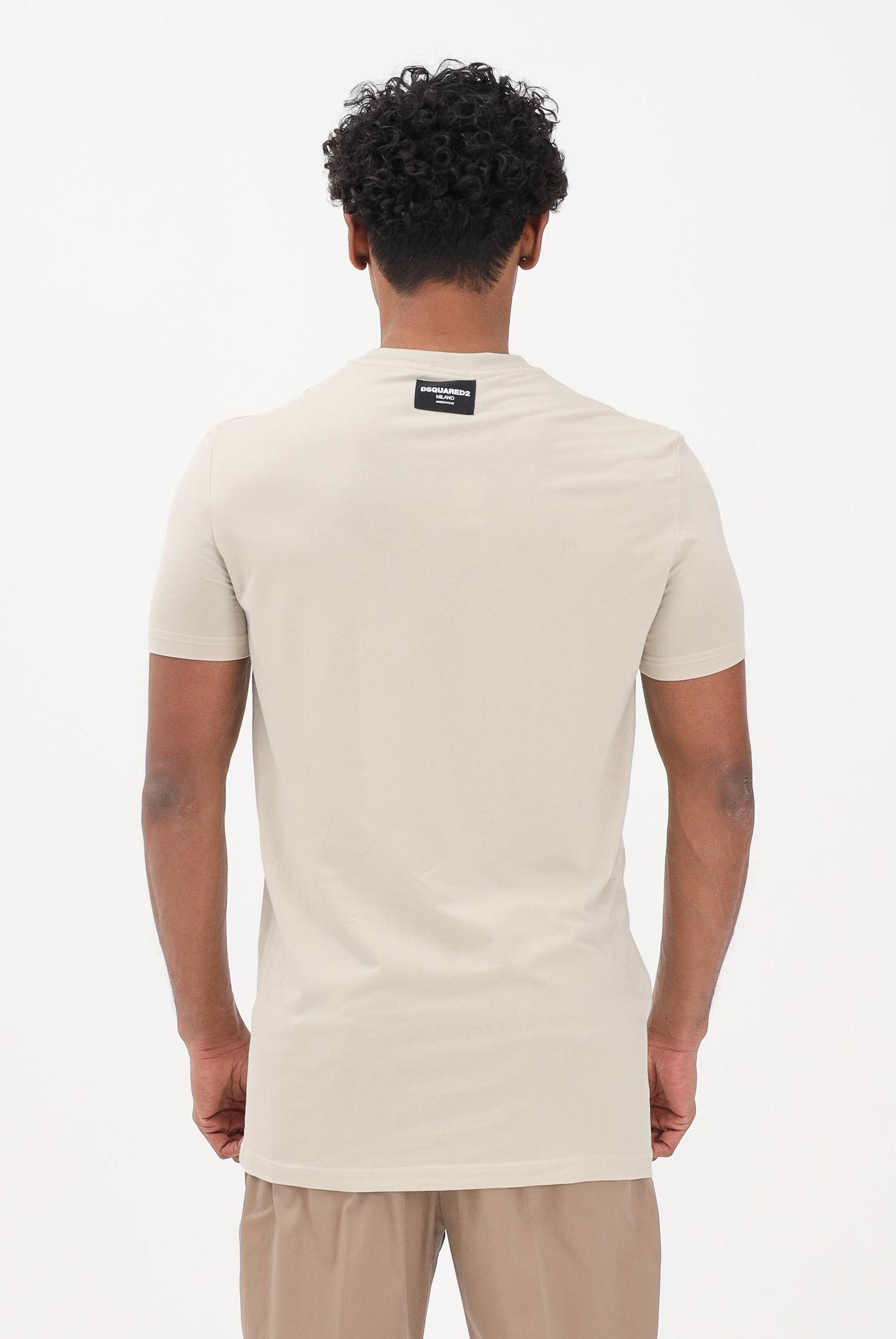 DSQUARED2 T-shirt a manica corta beige da uomo con patch logo D9M206240 266 DSQUARED2