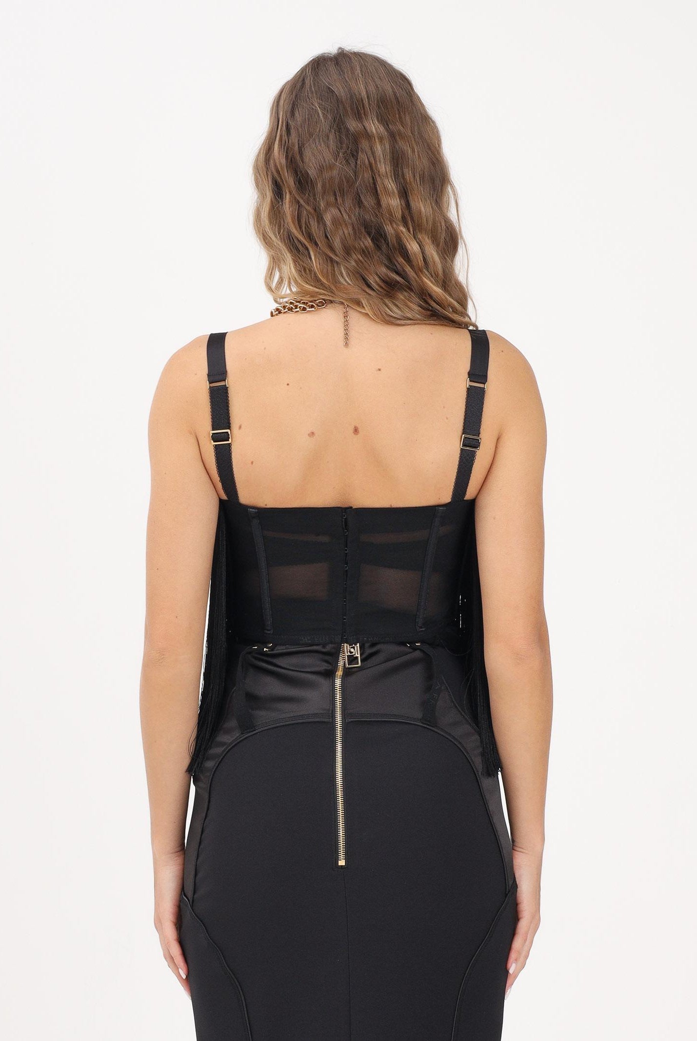 ELISABETTA FRANCHI Corpetto nero da donna con frange TO06262E2 110 ELISABETTA FRANCHI