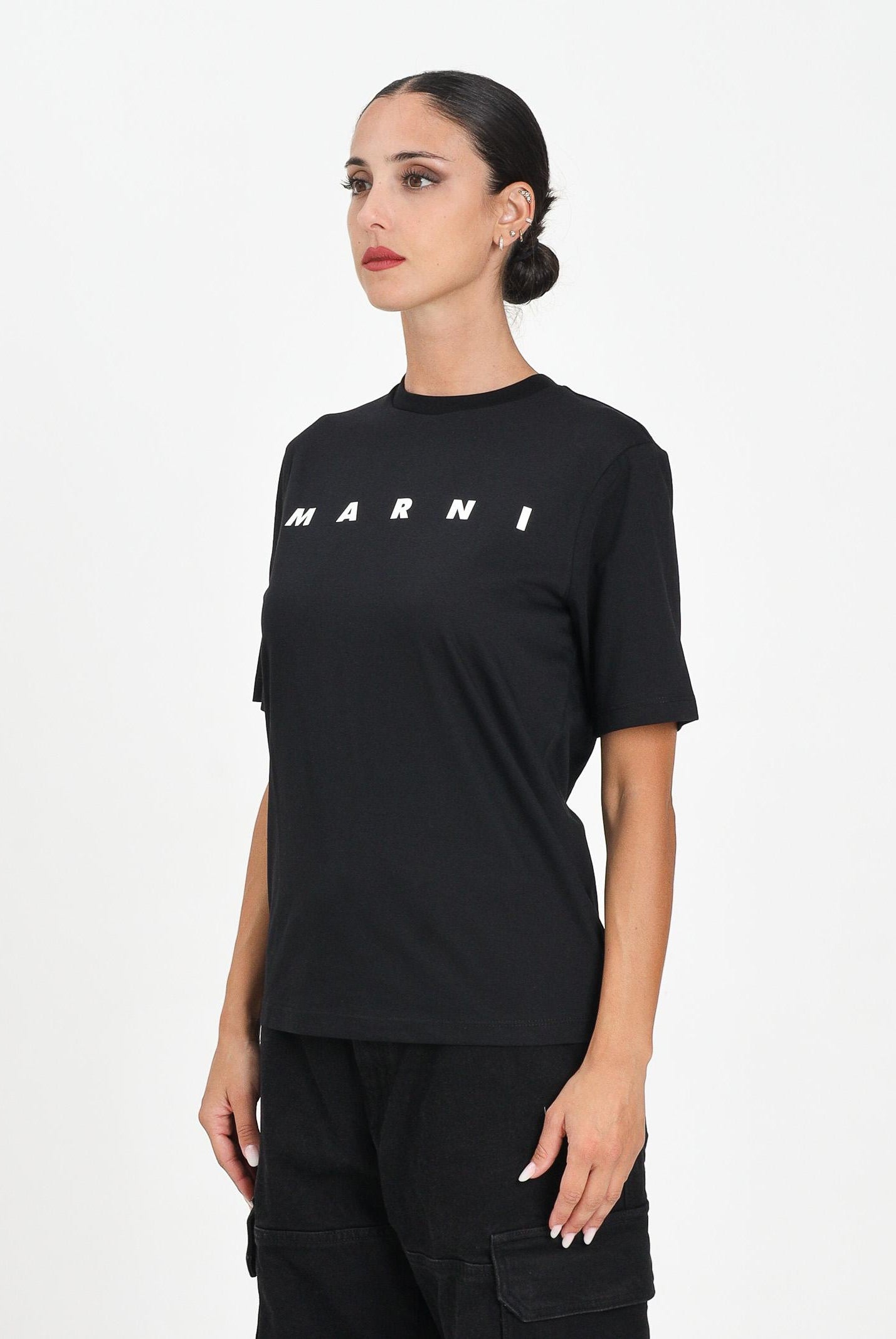 MARNI T-shirt a manica corta nera per donna, ragazzi e bambini con stampa logo M01601M00RF 0M900 MARNI