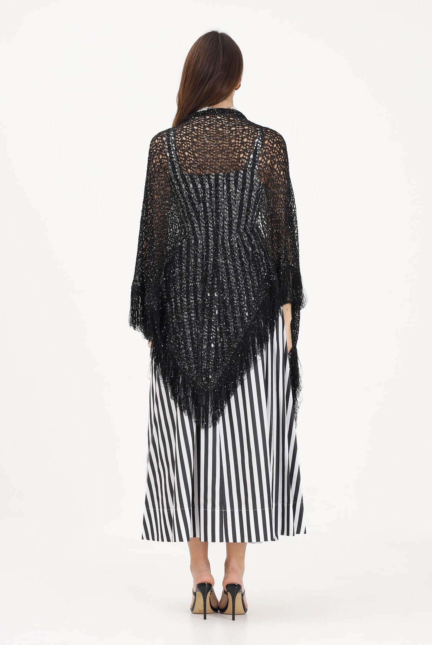 SIMONA CORSELLINI Stola in maglia nera da donna con frange P26CPSLO0301 V0003 SIMONA CORSELLINI