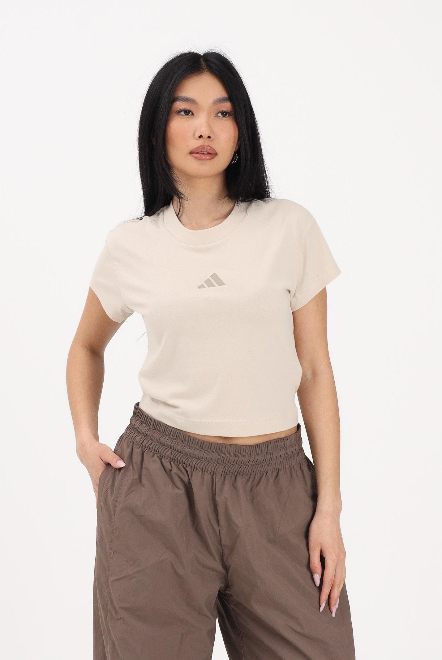 ADIDAS PERFORMANCE T-shirt a manica corta Future Icons Small Logo beige da donna KD7721 . ADIDAS PERFORMANCE