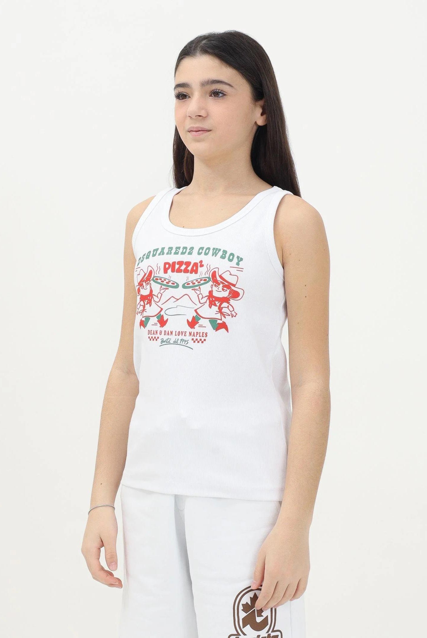 DSQUARED2 Canotta bianca per donna, ragazzi e bambini con grafica Cowboy Pizza DQ2974D0A2C DQ100 DSQUARED2