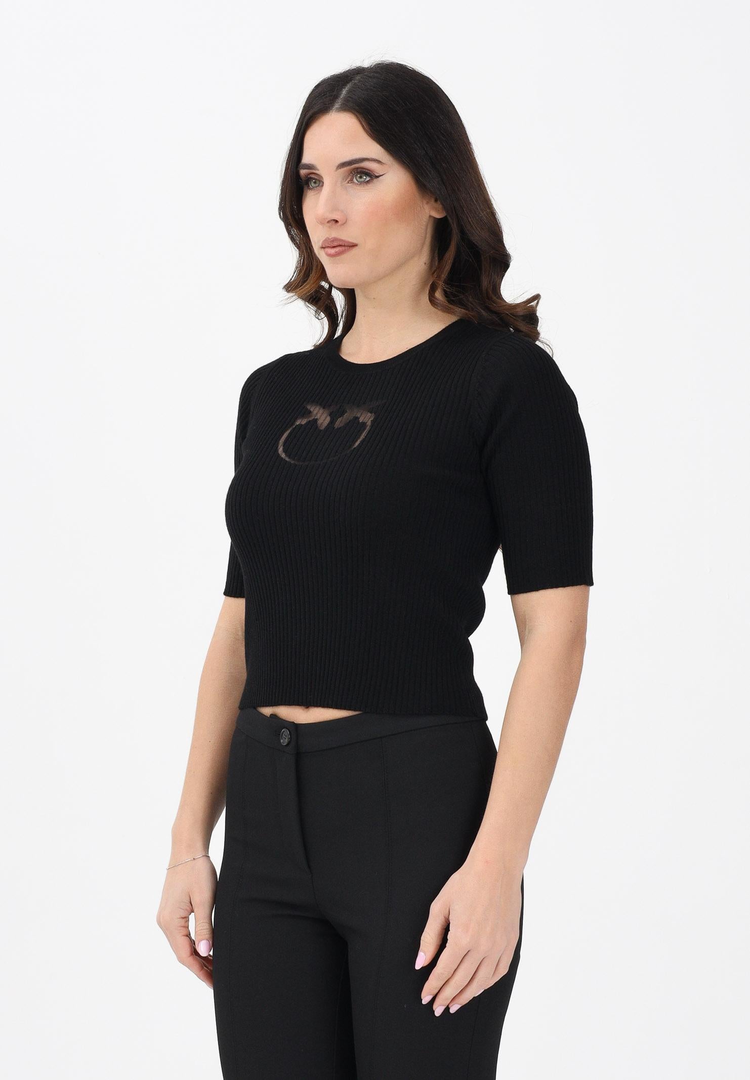 PINKO Maglia a manica corta nera da donna con logo 102017A18M Z99 PINKO