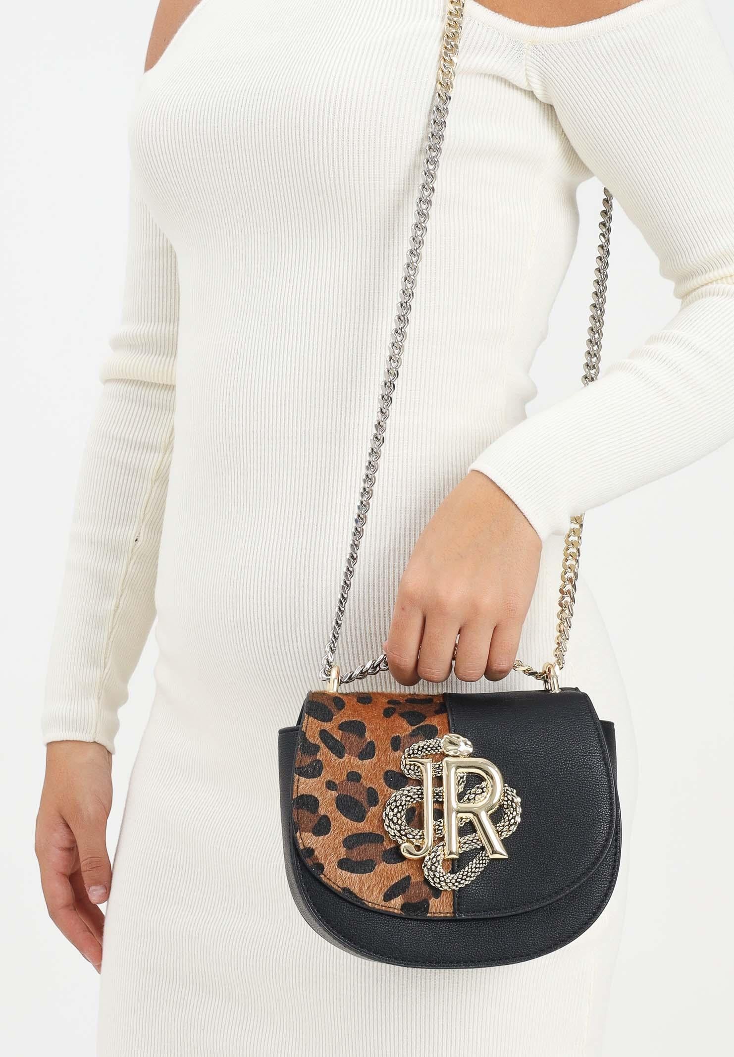 RICHMOND Borsa a tracolla nera da donna con inserto in pelo maculato e logo RWA25355BO BLGO RICHMOND