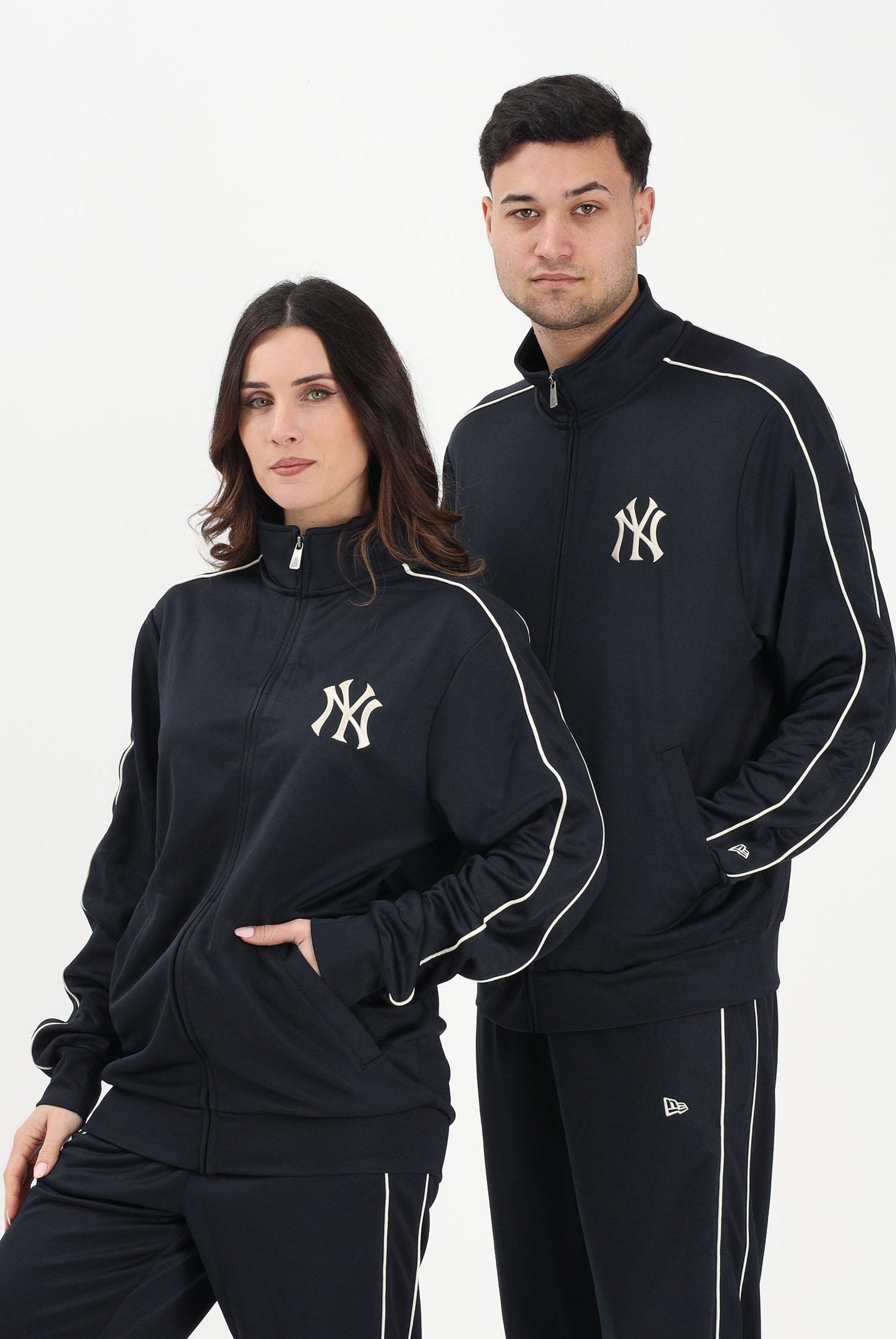 NEW ERA Felpa con zip New York Yankees MLB Piping blu per uomo e donna 60771583 . NEW ERA
