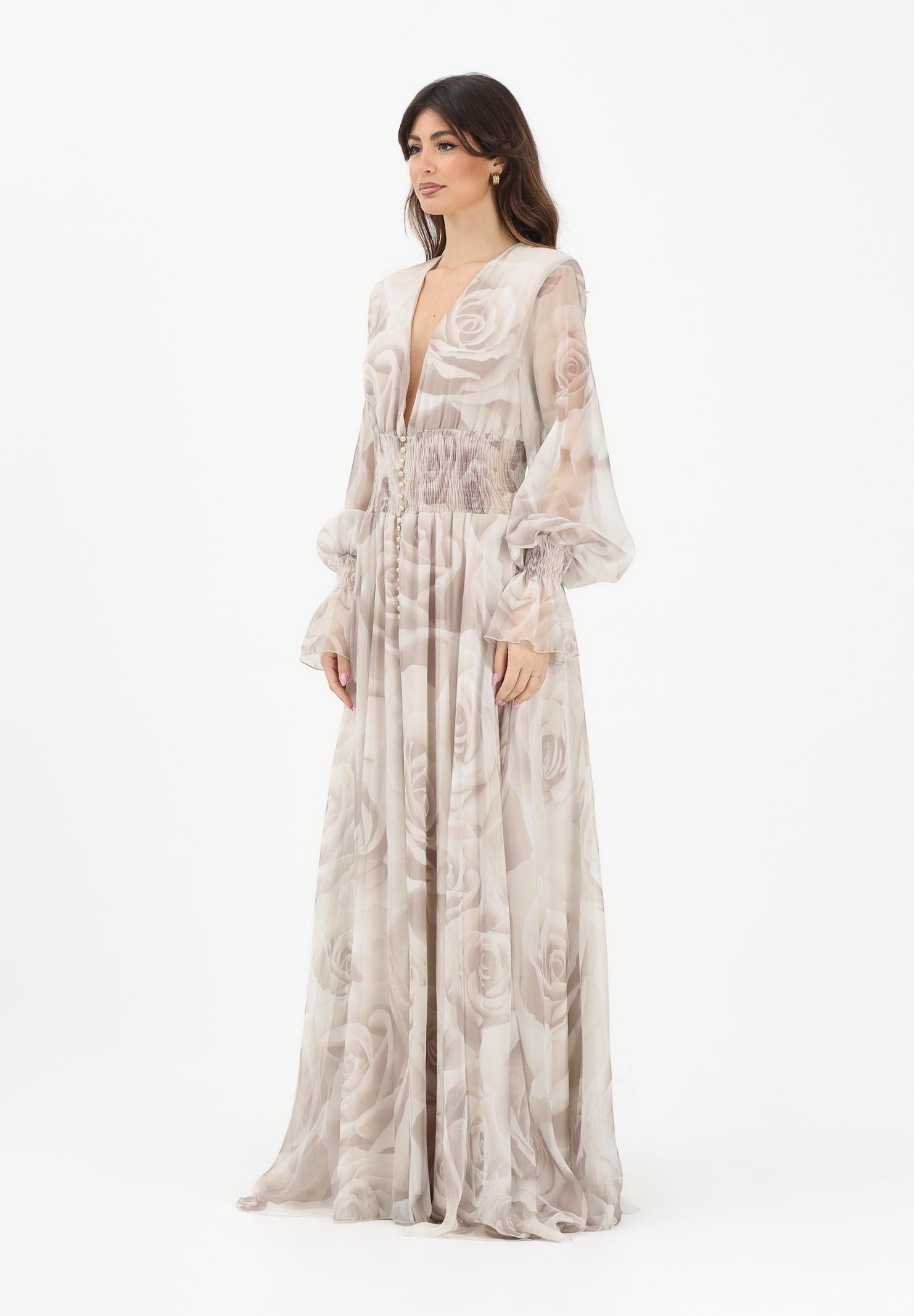 SHIT Abito lungo beige da donna con delicata fantasia floreale SH26052 NURO SHIT