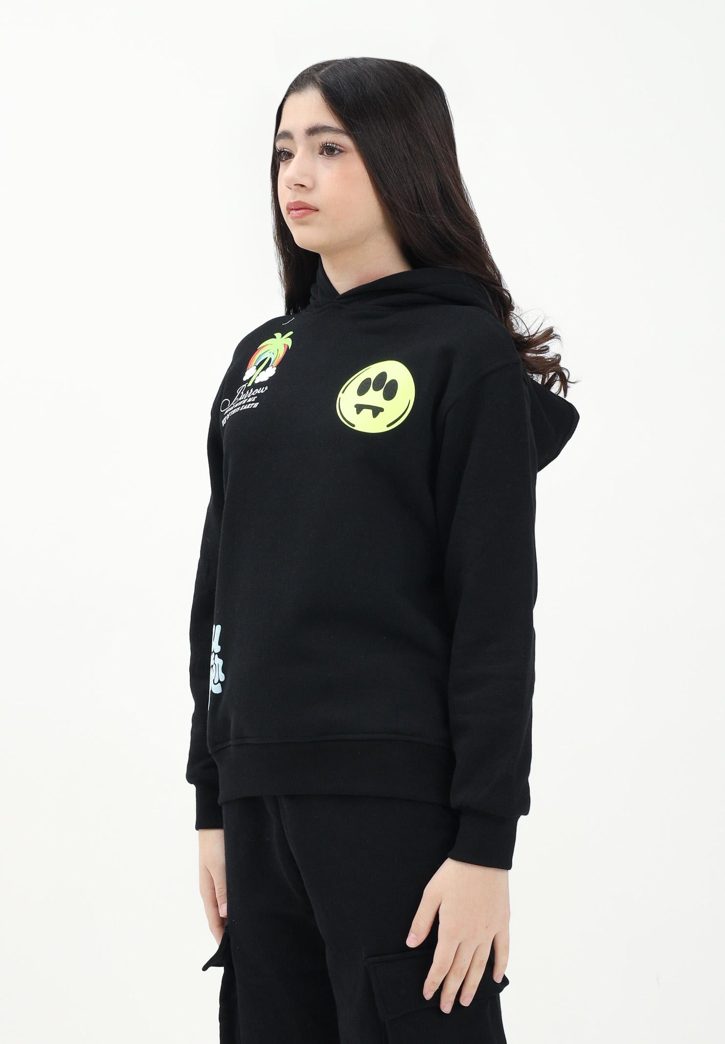 BARROW Felpa con cappuccio nera per donna, ragazzi e bambini caratterizzata da varie stampe S5BKJUHS019 110 BARROW