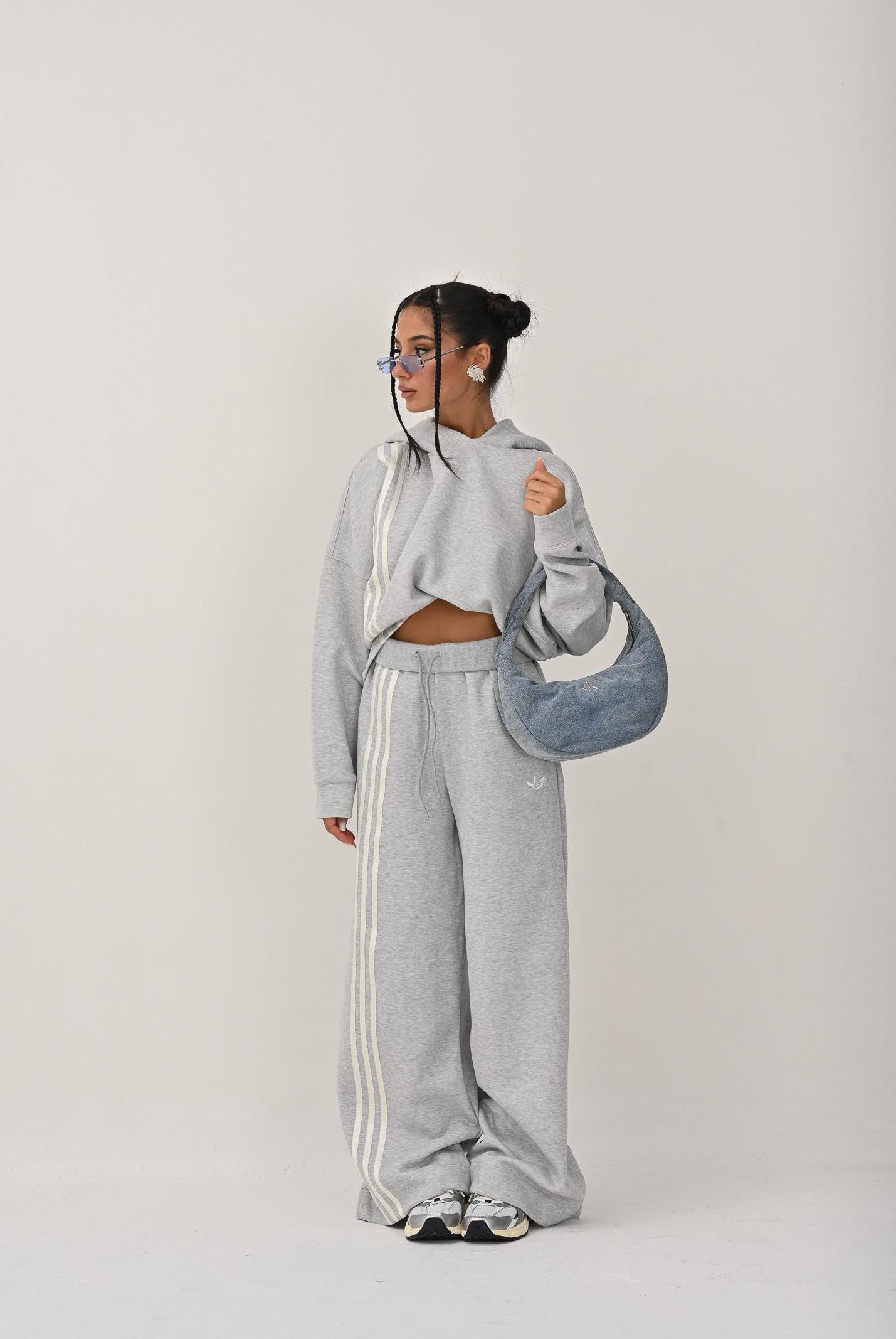 ADIDAS ORIGINALS Felpa con cappuccio 3 Stripes grigia da donna JW3596 ADIDAS ORIGINALS