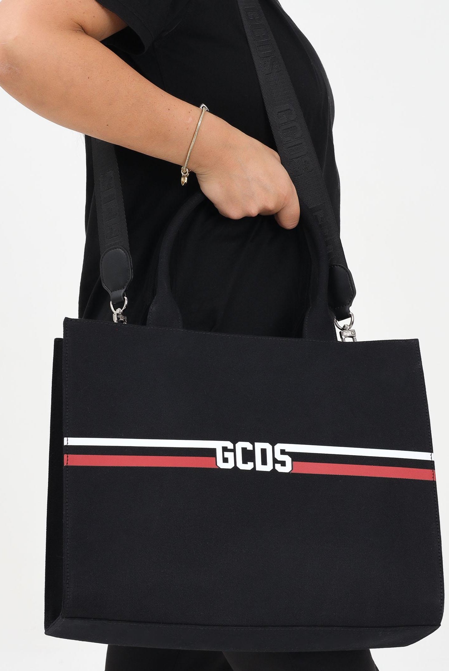 GCDS Shopper nera da donna con logo GCDSEM001 99 GCDS
