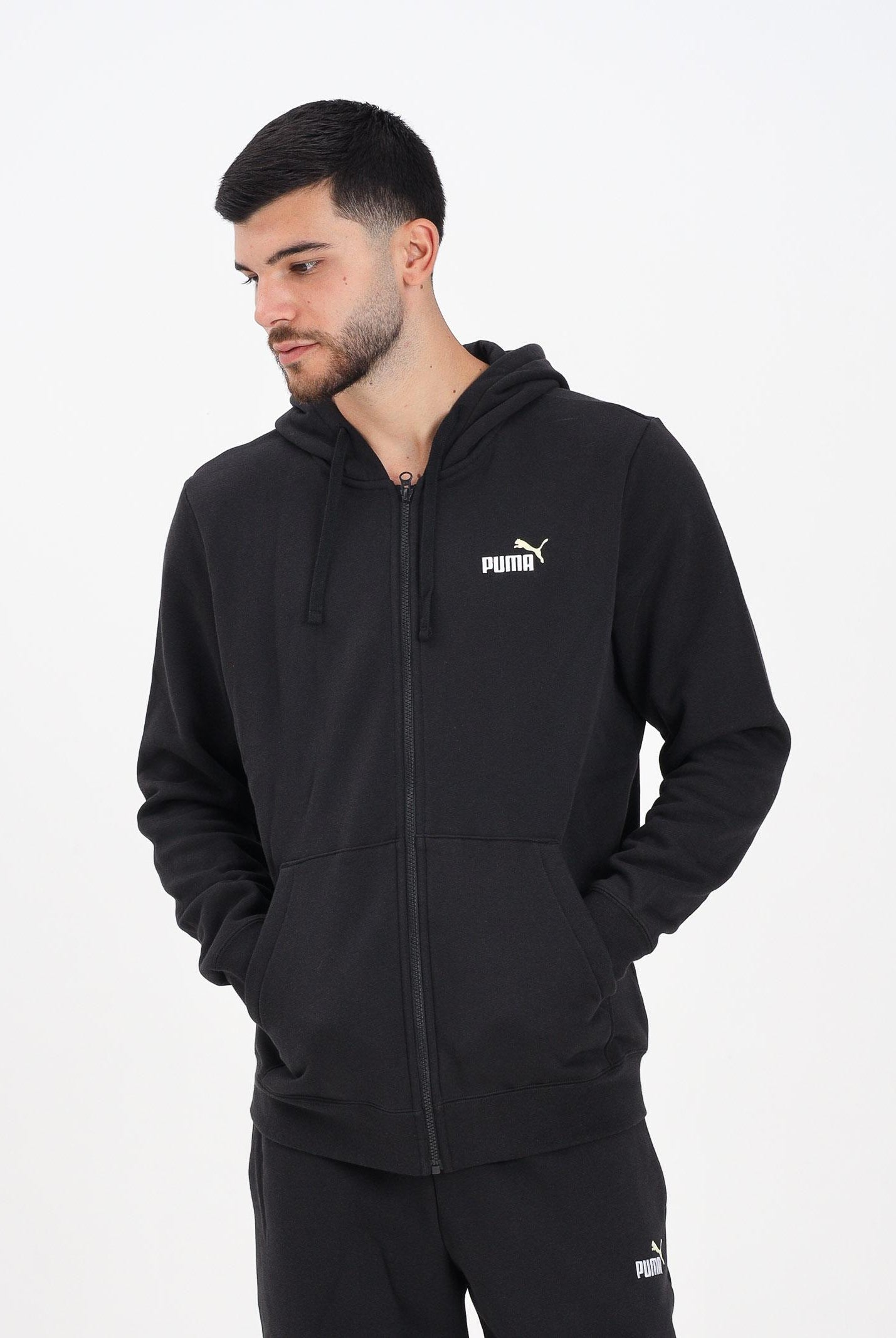 PUMA Felpa con zip Essentials nera da uomo 691657 01 PUMA