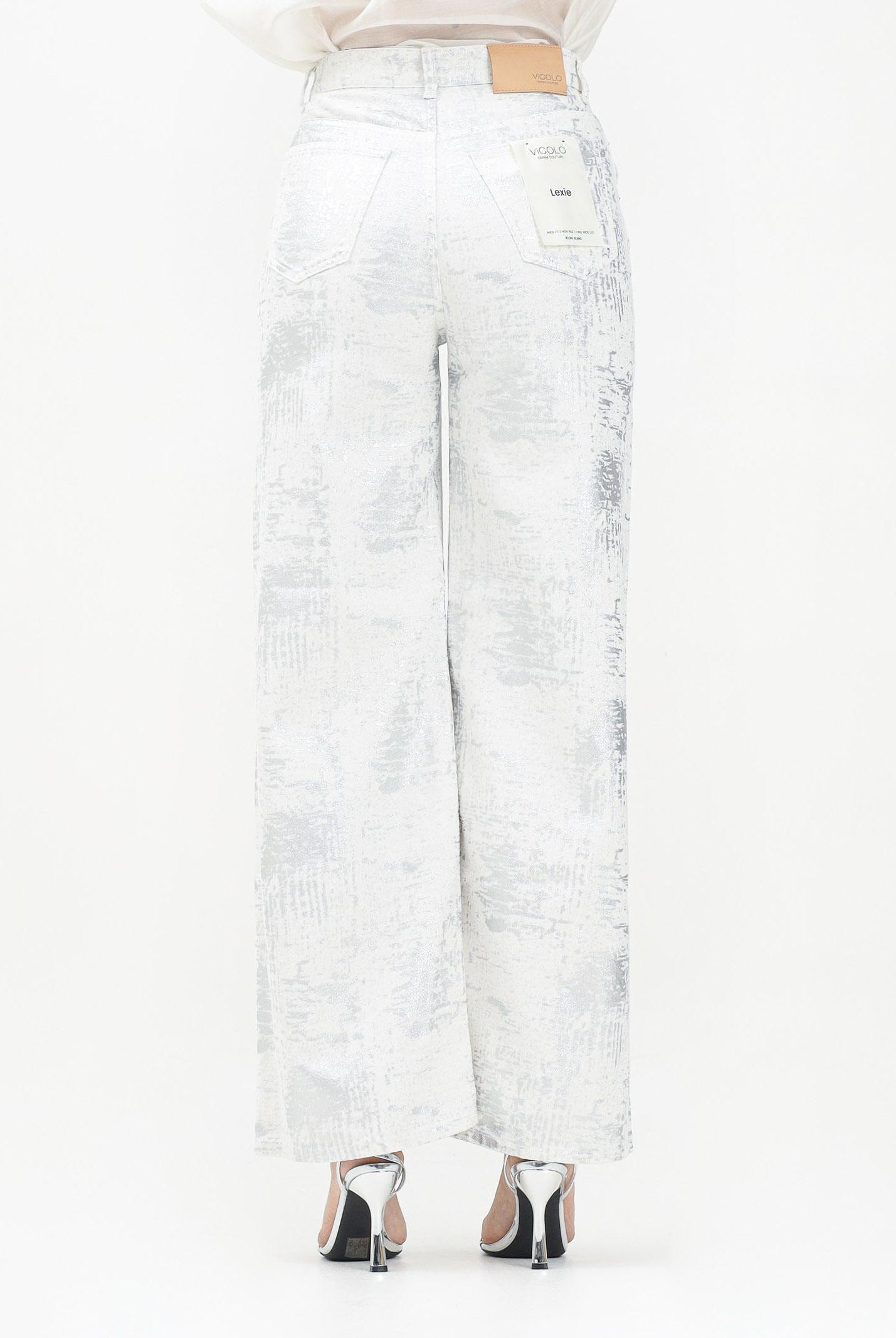 VICOLO Jeans a palazzo bianco da donna con dettagli argento DD5128 AAR VICOLO