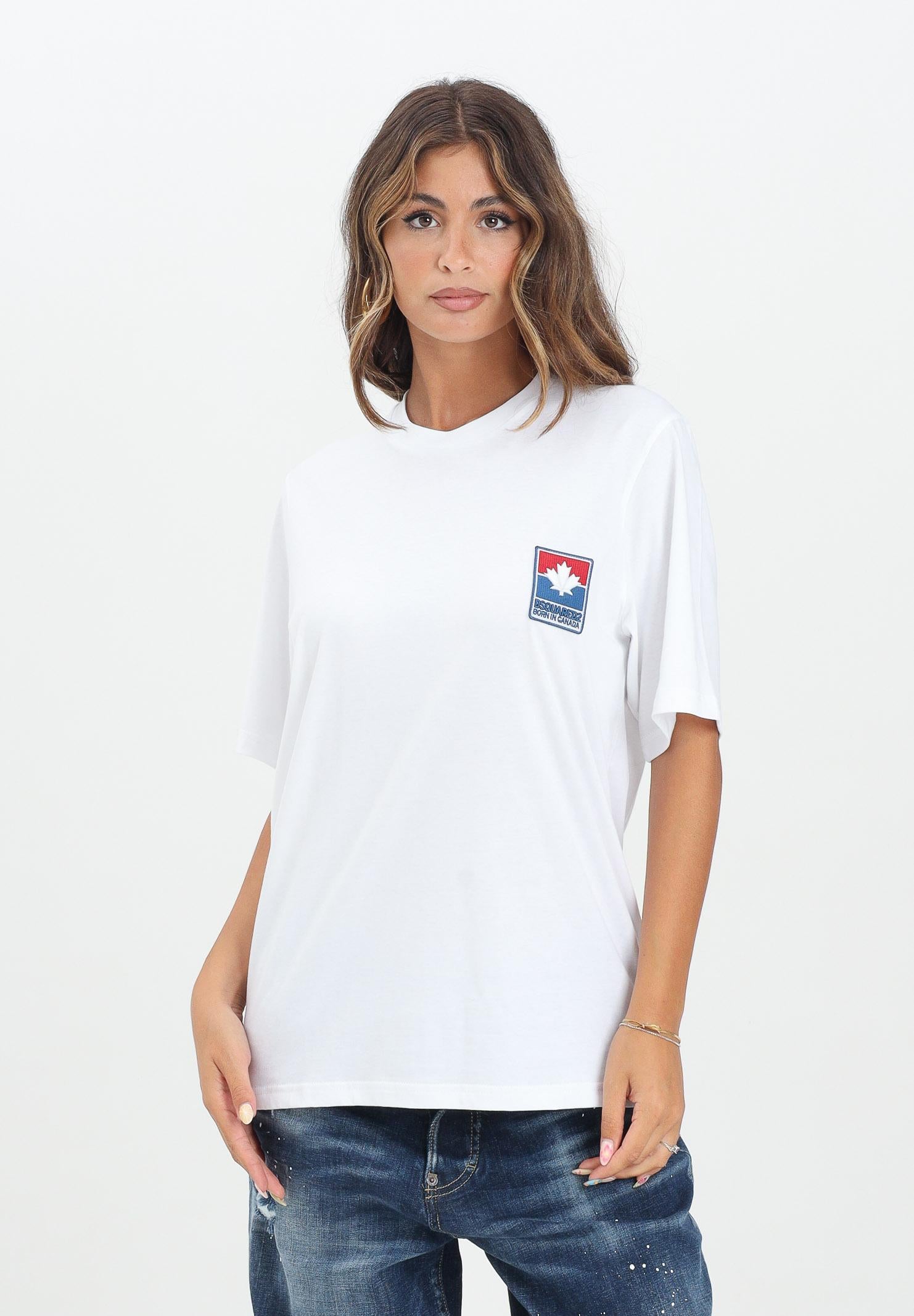 DSQUARED2 T-shirt a manica corta bianca per donna, ragazzi e bambini con logo patch DQ2992D0ACD DQ100 DSQUARED2