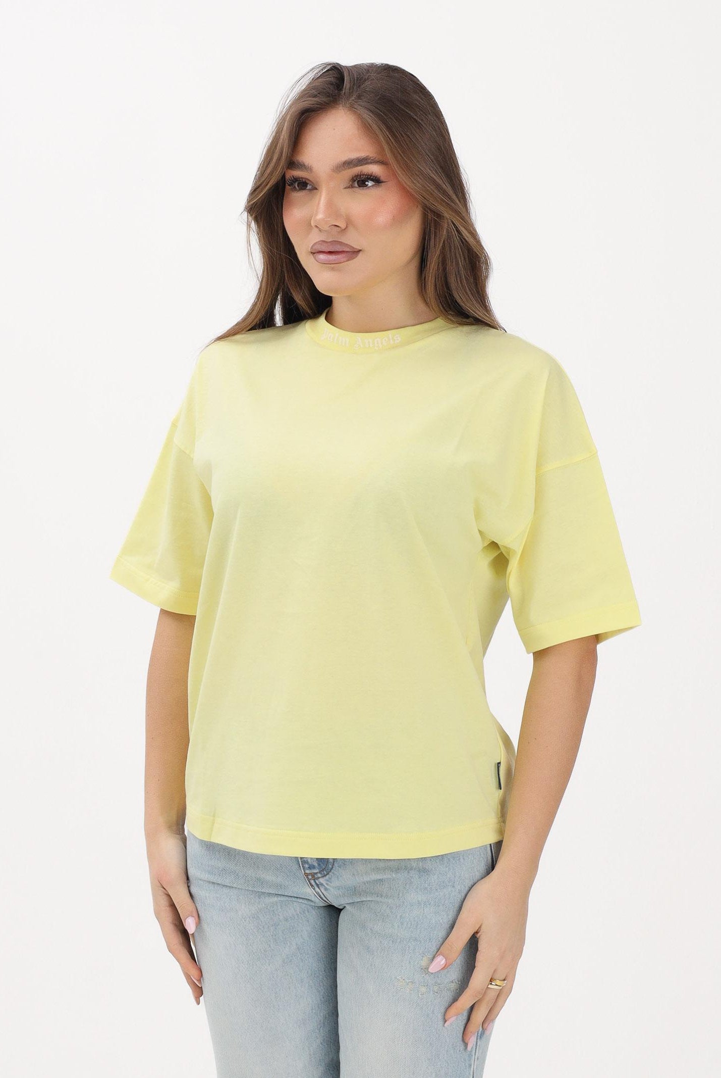 PALM ANGELS T-shirt a manica corta gialla per donna, ragazzi e bambini con logo PGAA001S26JER001 020 PALM ANGELS