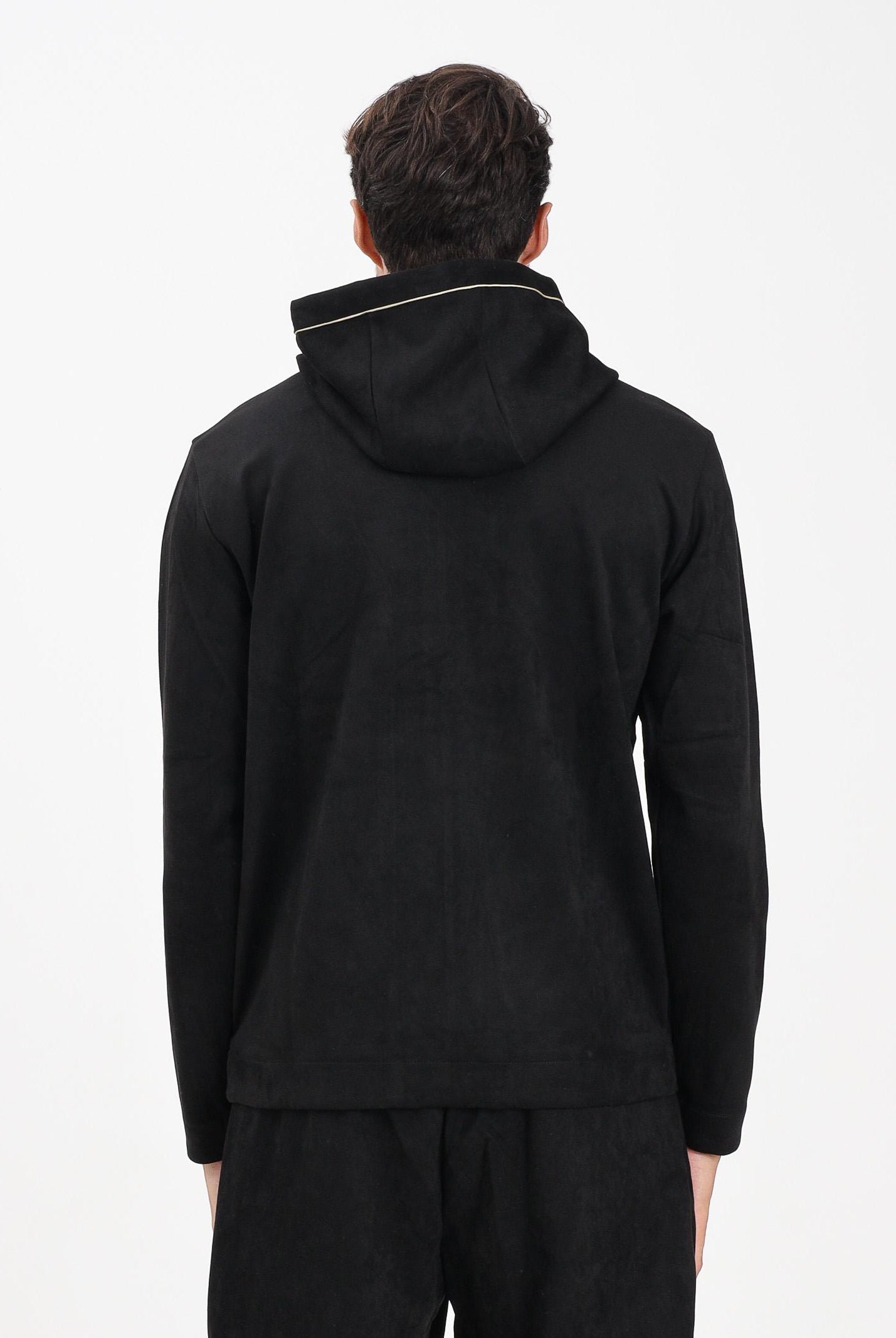 EA7 Felpa con zip nera da uomo in tessuto effetto scamosciato 7M000675AF16718 UC001 EA7